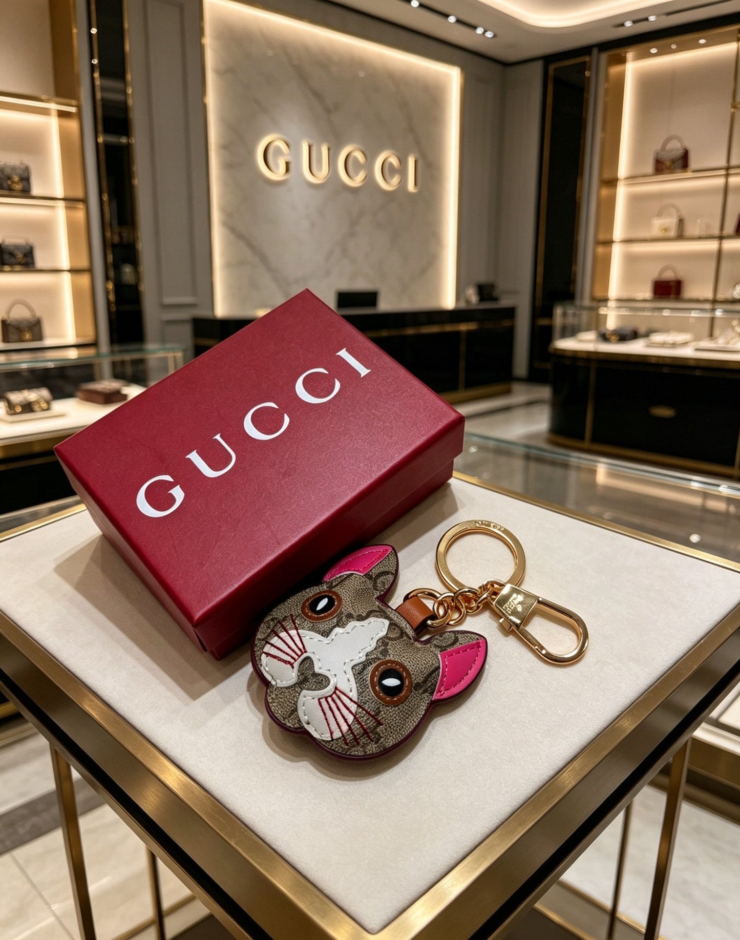 Gucci Leather Double G Keychain