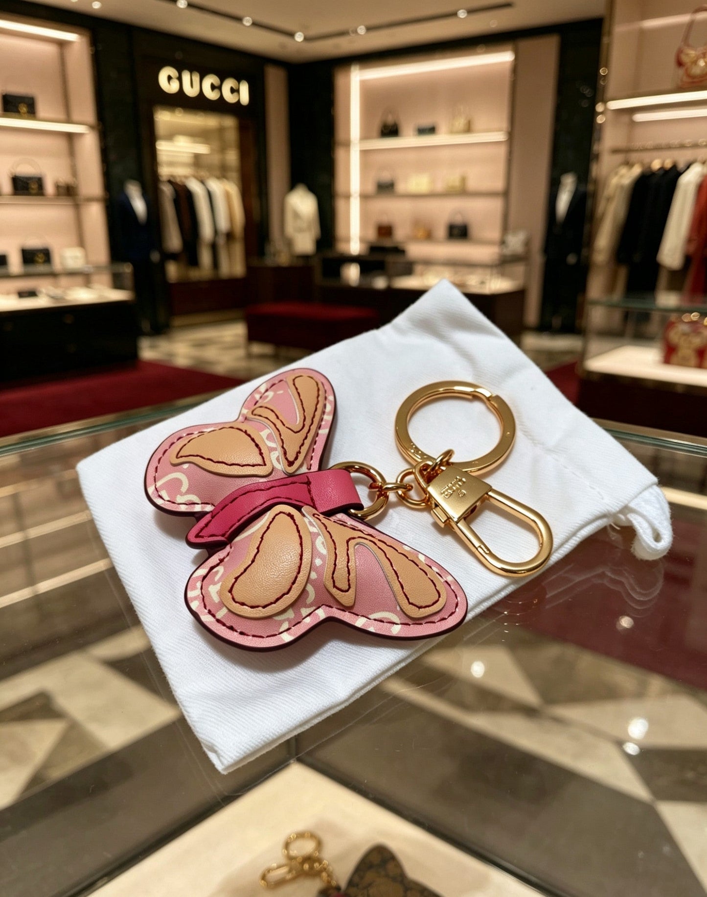 Gucci Gold-Plated Leather Keychain