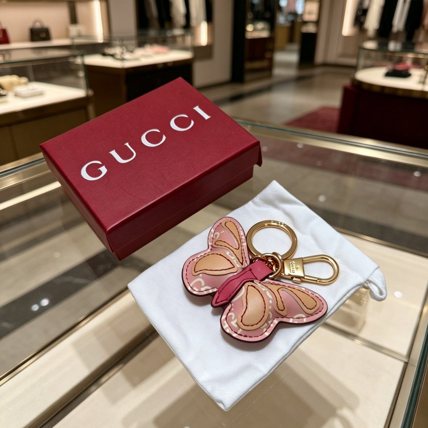 Gucci Gold-Plated Leather Keychain