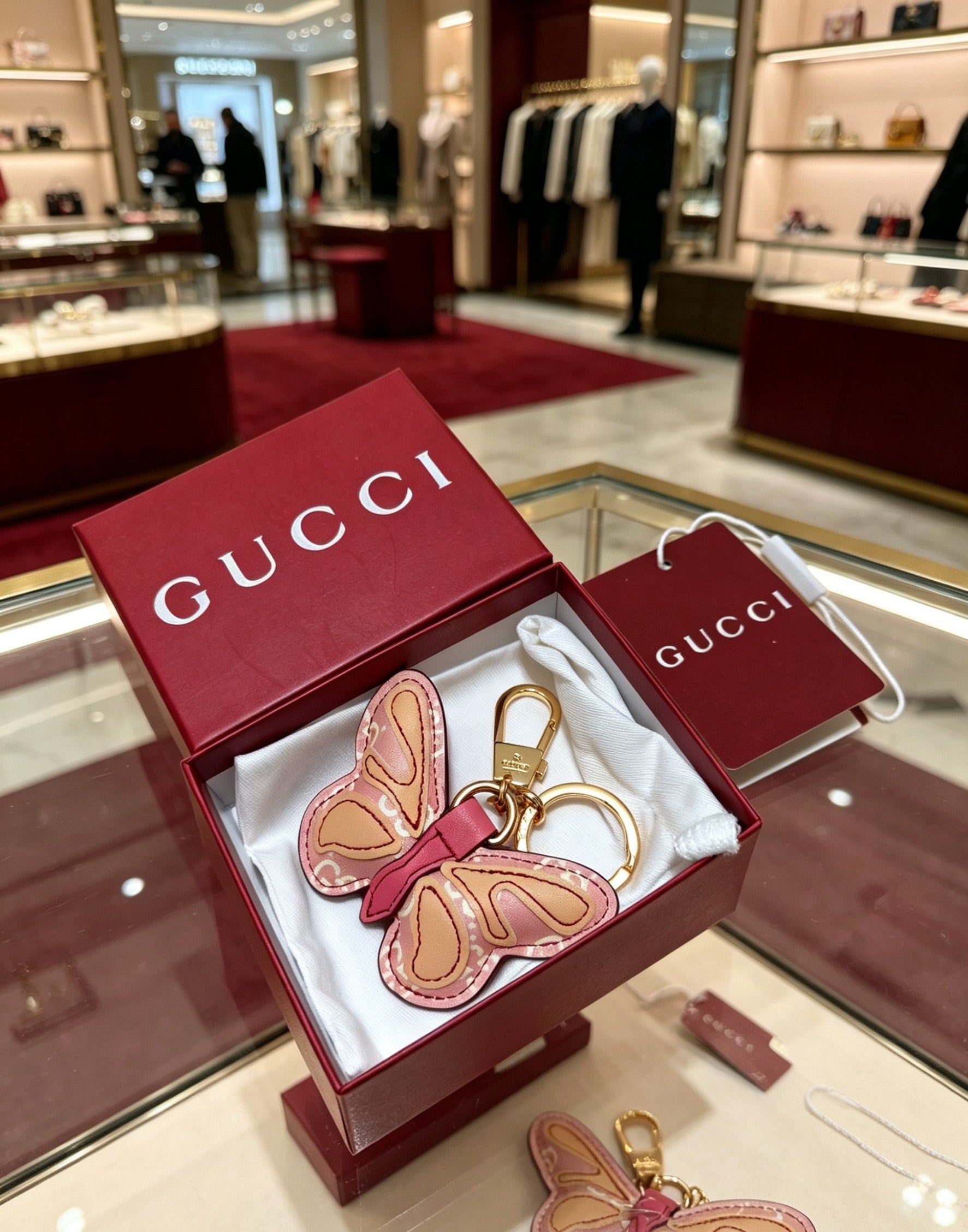 Gucci Gold-Plated Leather Keychain