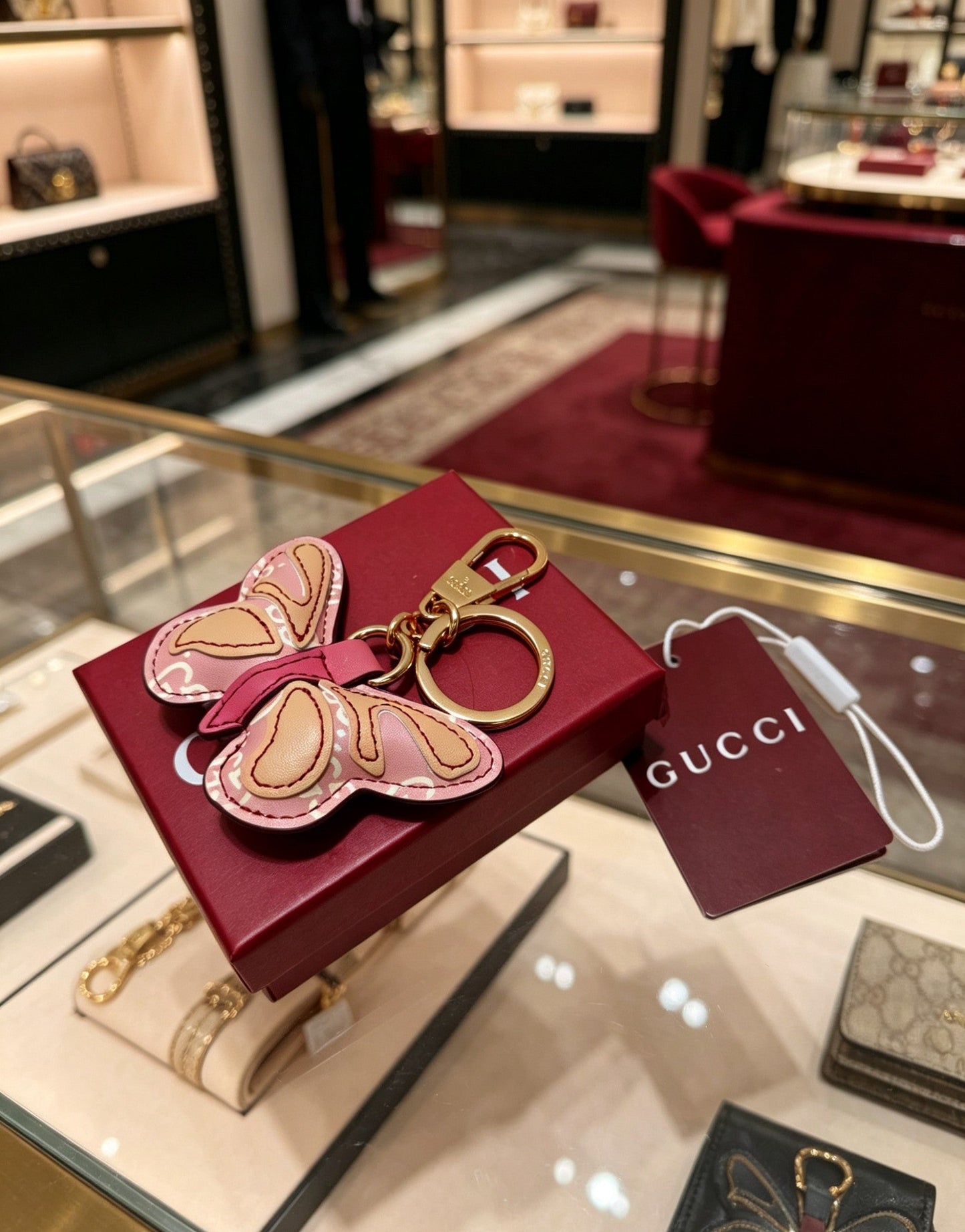 Gucci Gold-Plated Leather Keychain
