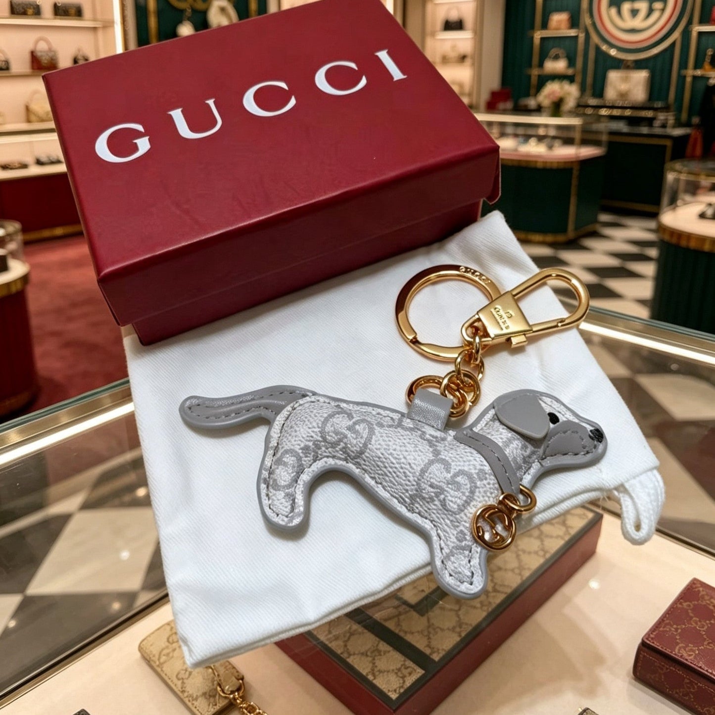 Gucci Leather Double G Keychain