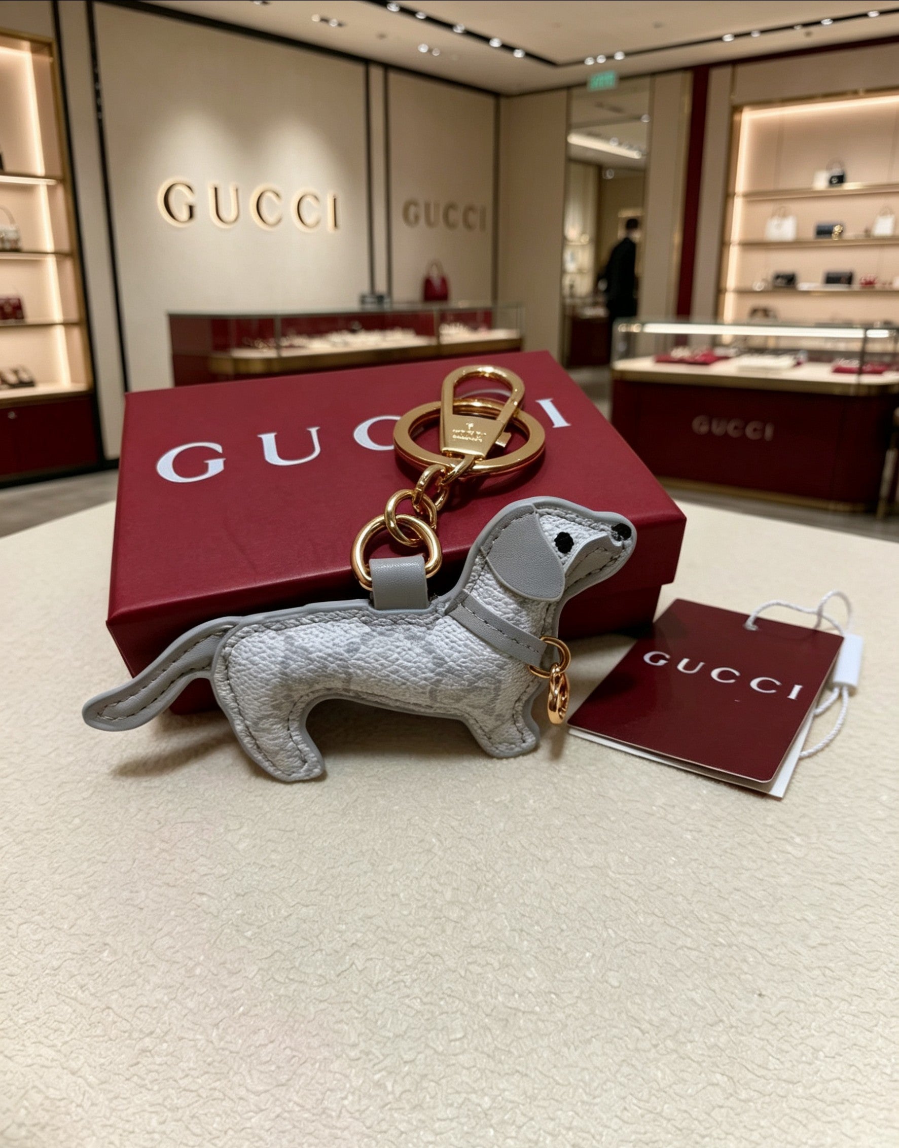 Gucci Leather Double G Keychain