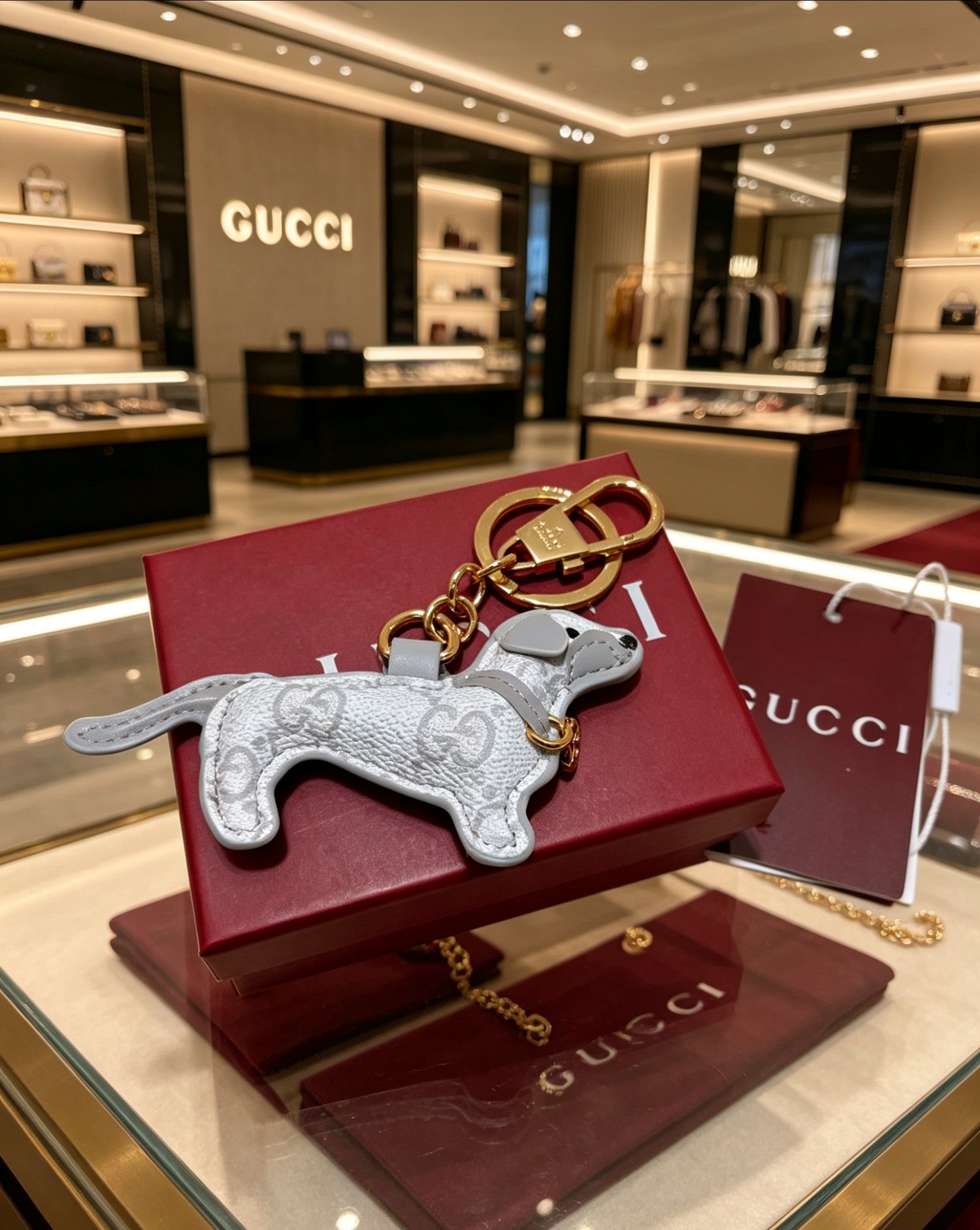 Gucci Leather Double G Keychain
