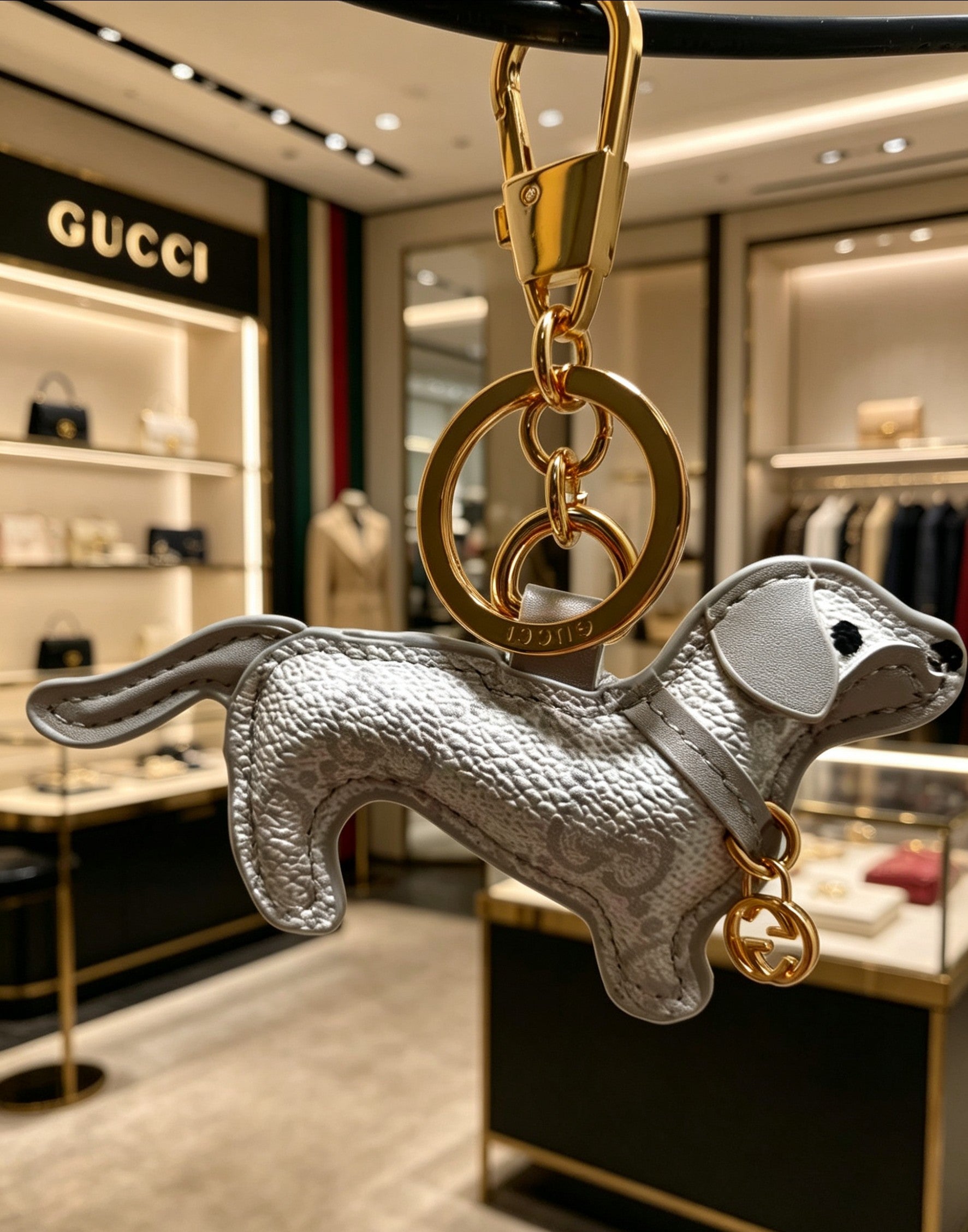 Gucci Leather Double G Keychain