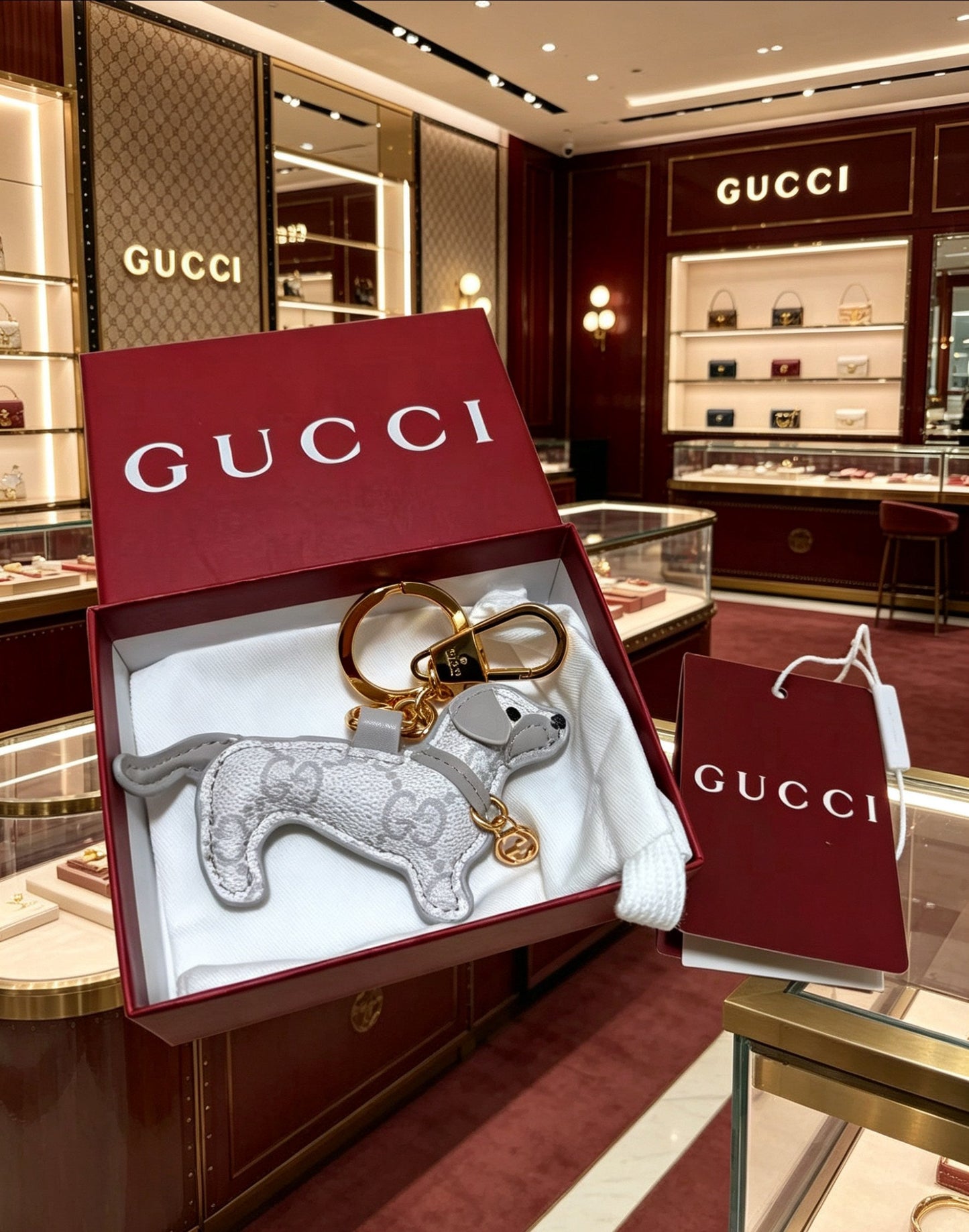 Gucci Leather Double G Keychain