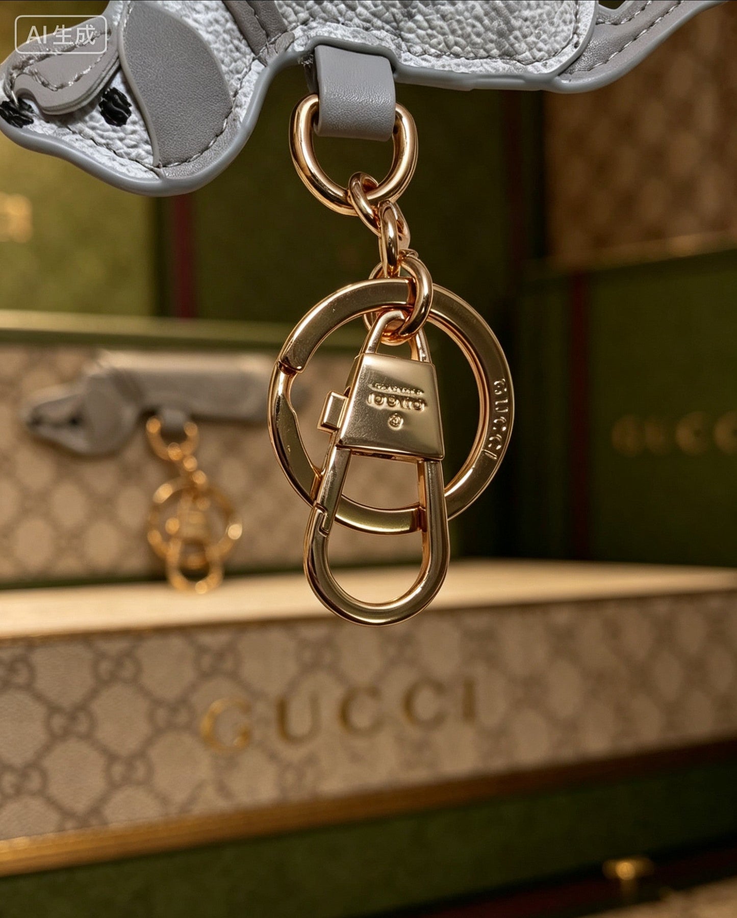 Gucci Leather Double G Keychain