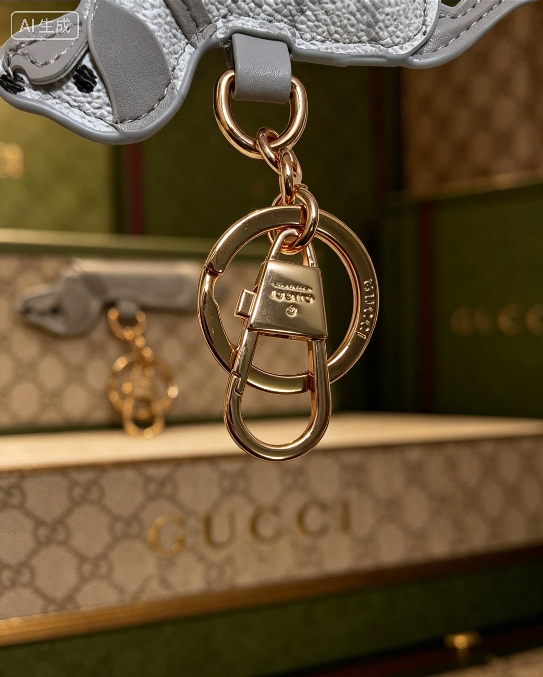 Gucci Leather Double G Keychain