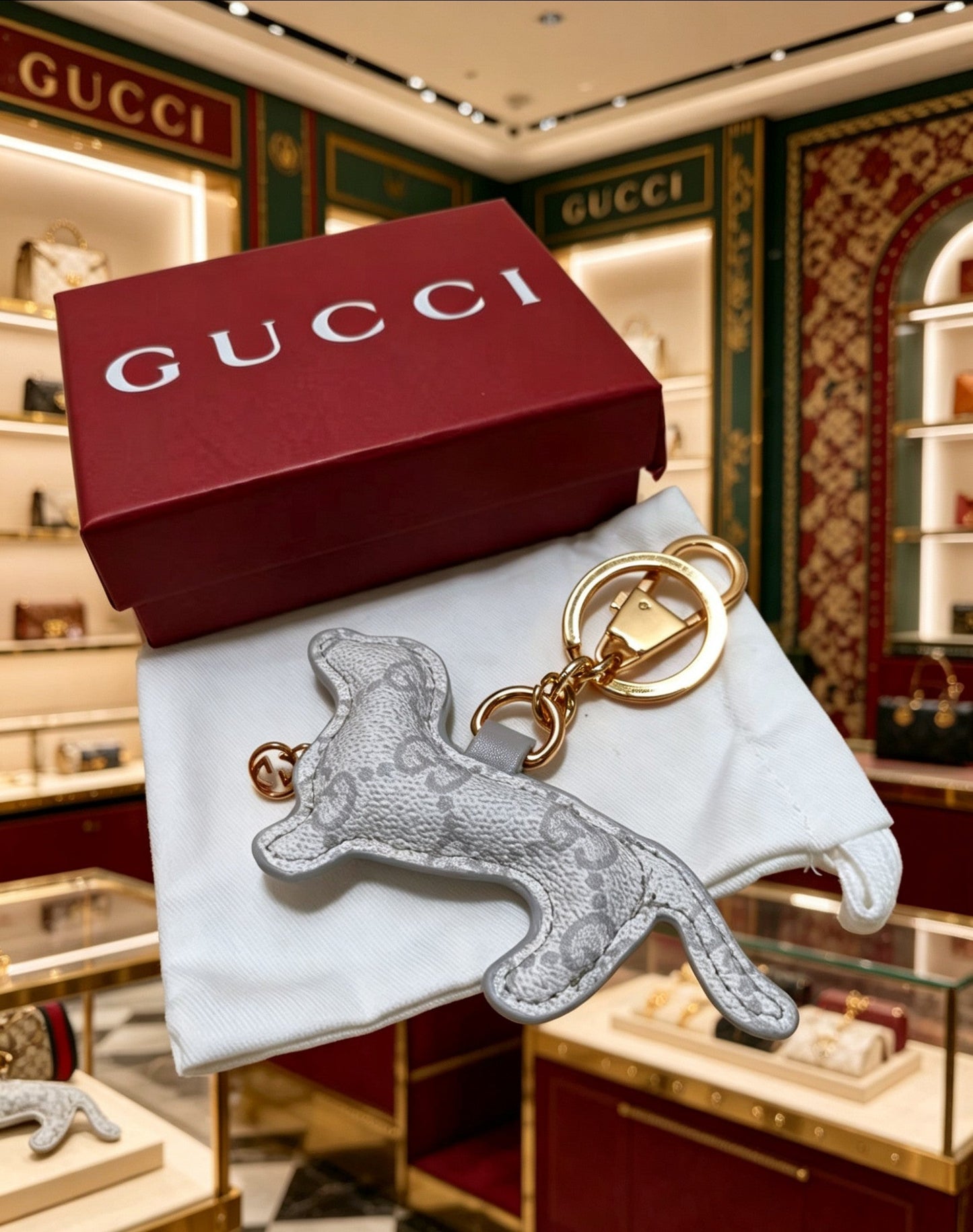 Gucci Leather Double G Keychain