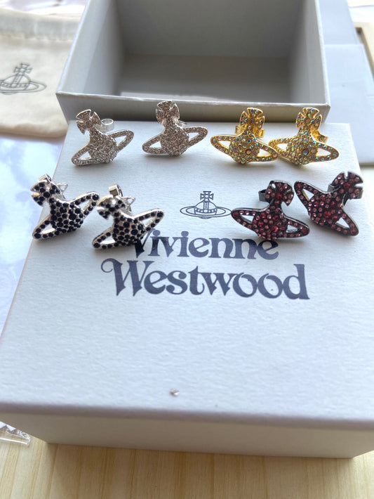 Full-Rhinestone Planet Stud Earrings