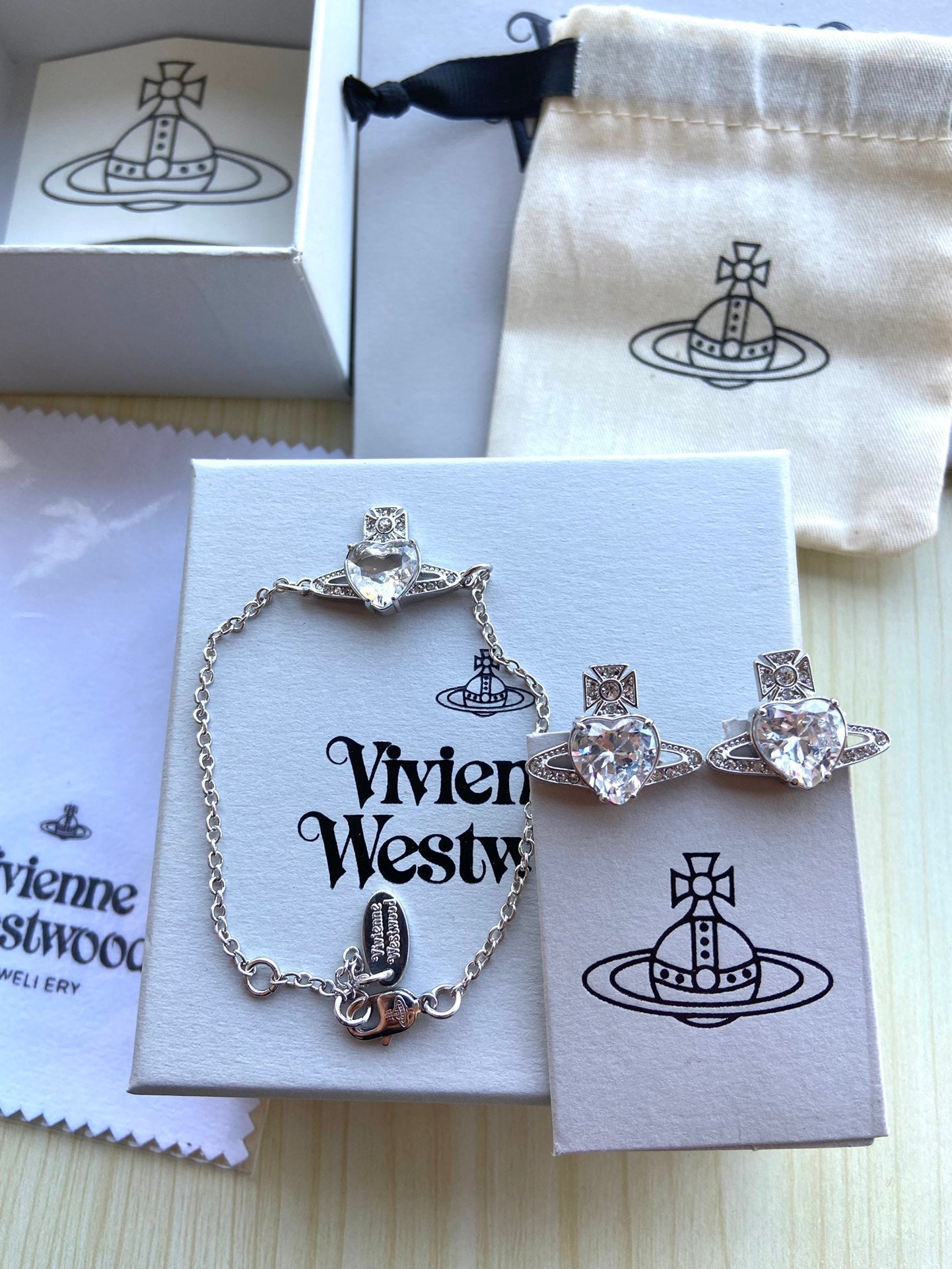 Heart Rhinestone Bracelet & Earrings