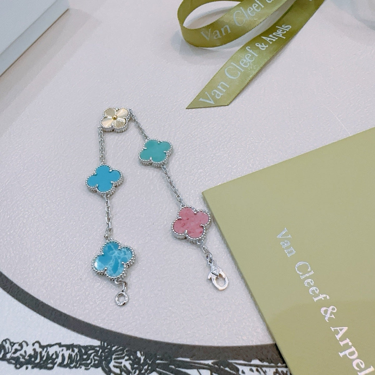 Van Cleef & Arpels-Style Rainbow Clover Bracelet