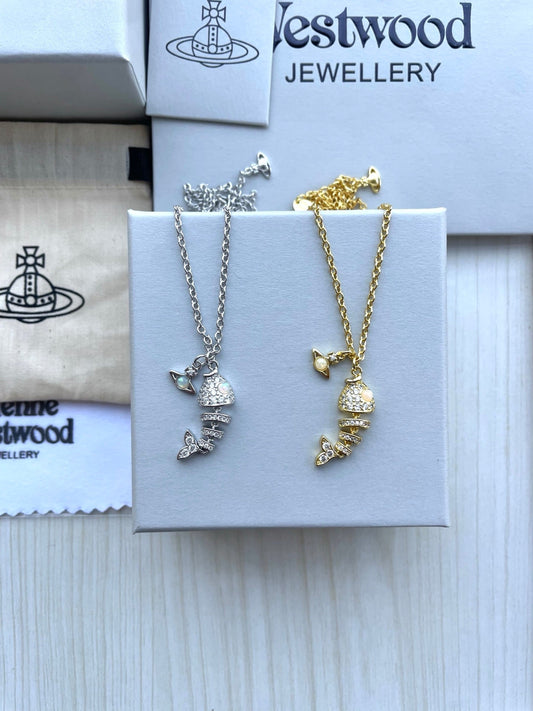 Full-Rhinestone Fishbone Clavicle Necklace