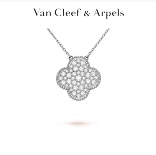 Van Cleef & Arpels Style Pavé-Set Clover Necklace