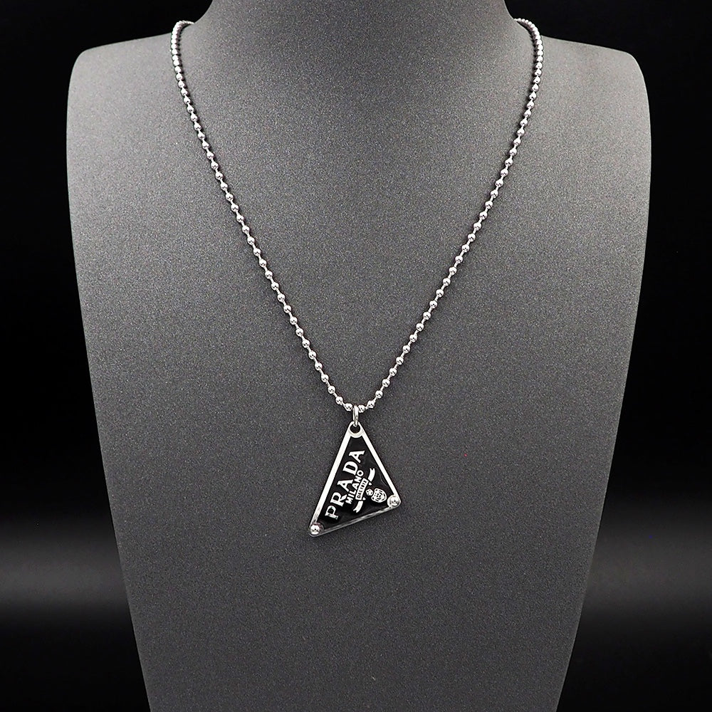 PRADA Black enamel triangle logo necklace