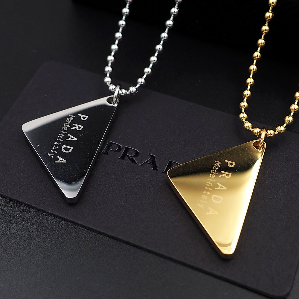 PRADA Black enamel triangle logo necklace