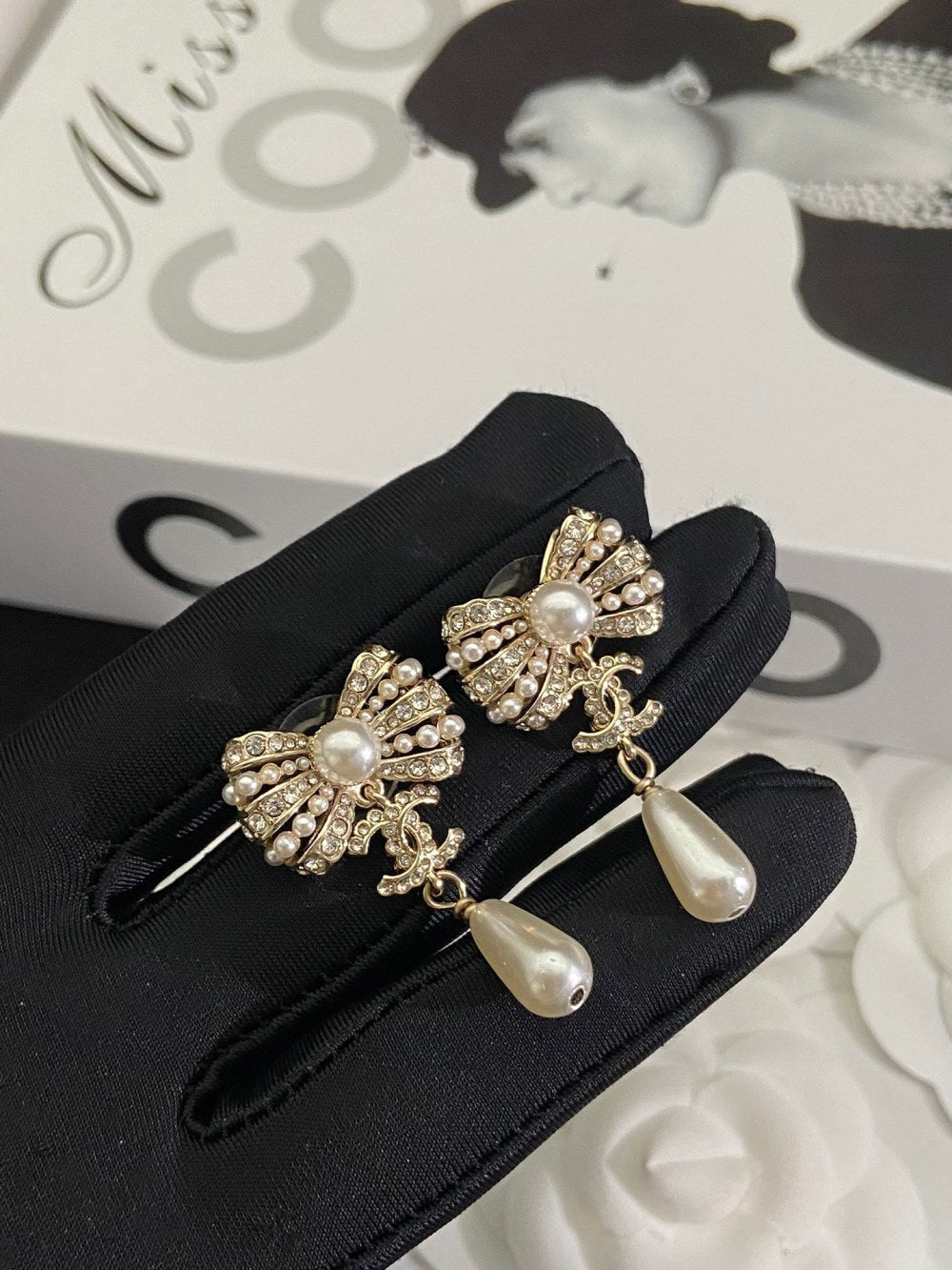 Chanel Pearl Bow Earrings