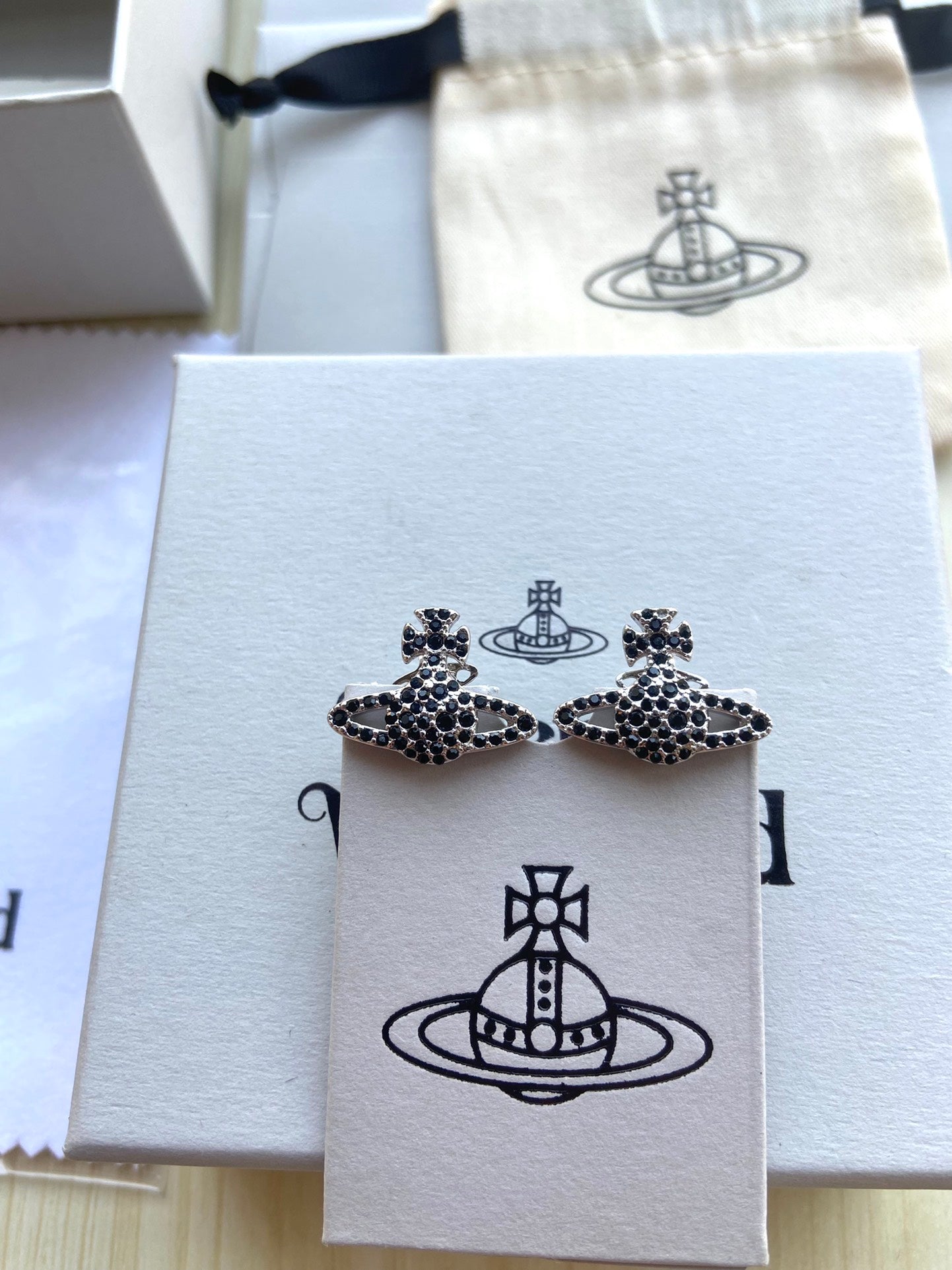 Full-Rhinestone Planet Stud Earrings