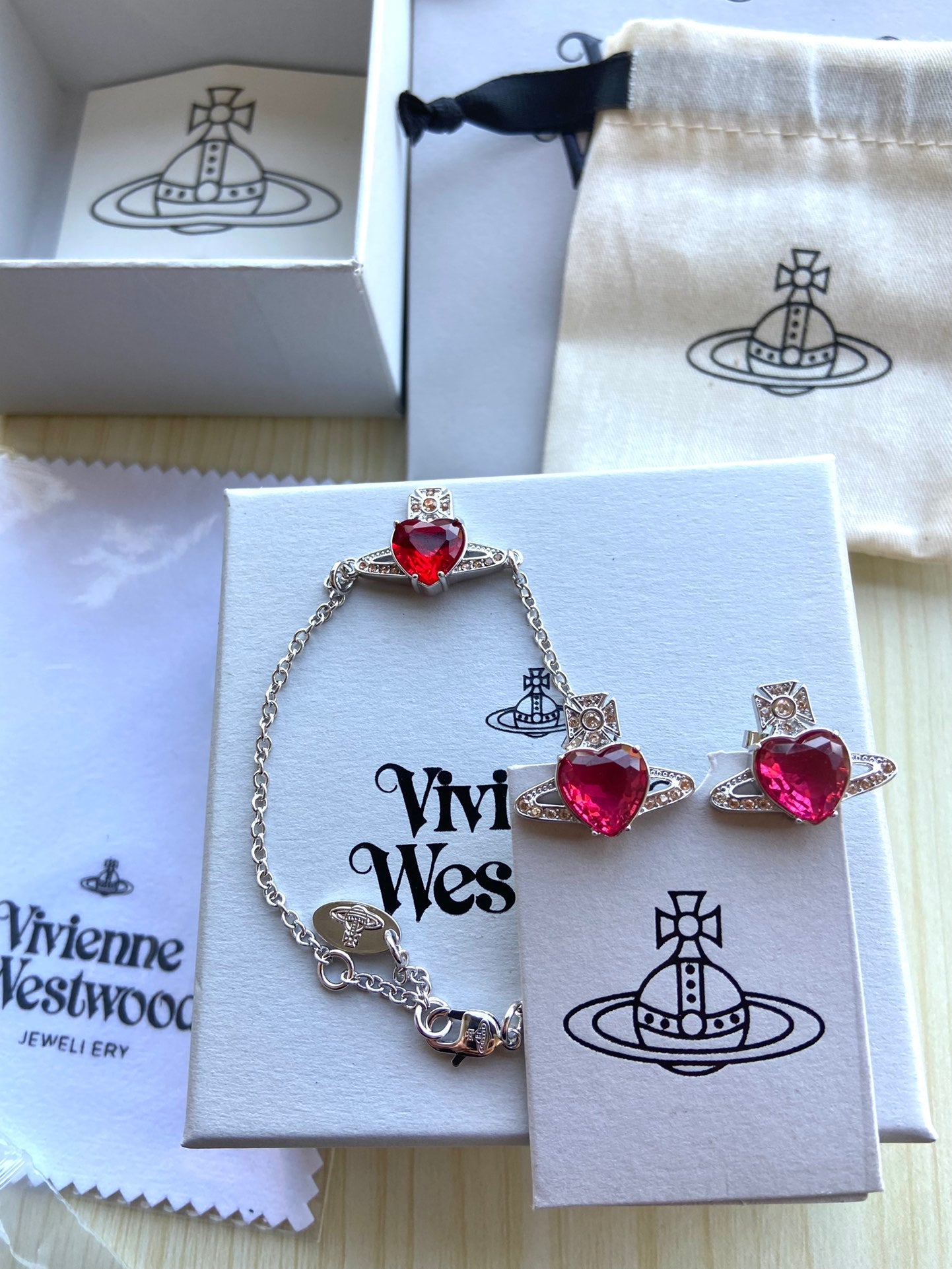 Heart Rhinestone Bracelet & Earrings