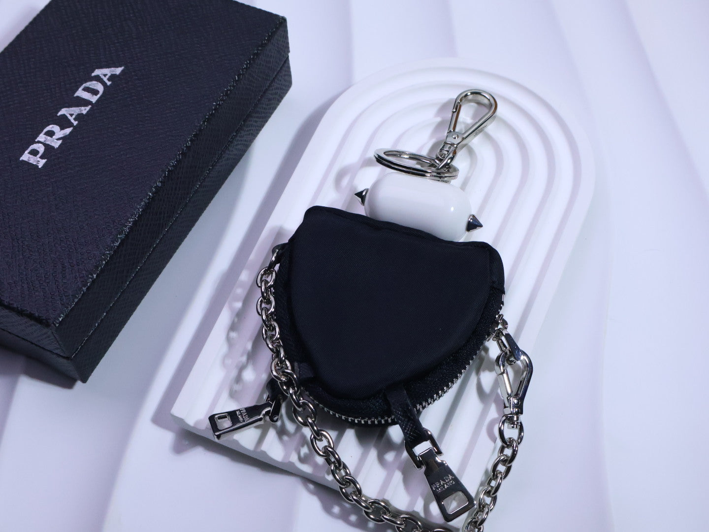 PRADA Triangle Logo Logo Detail Keychain
