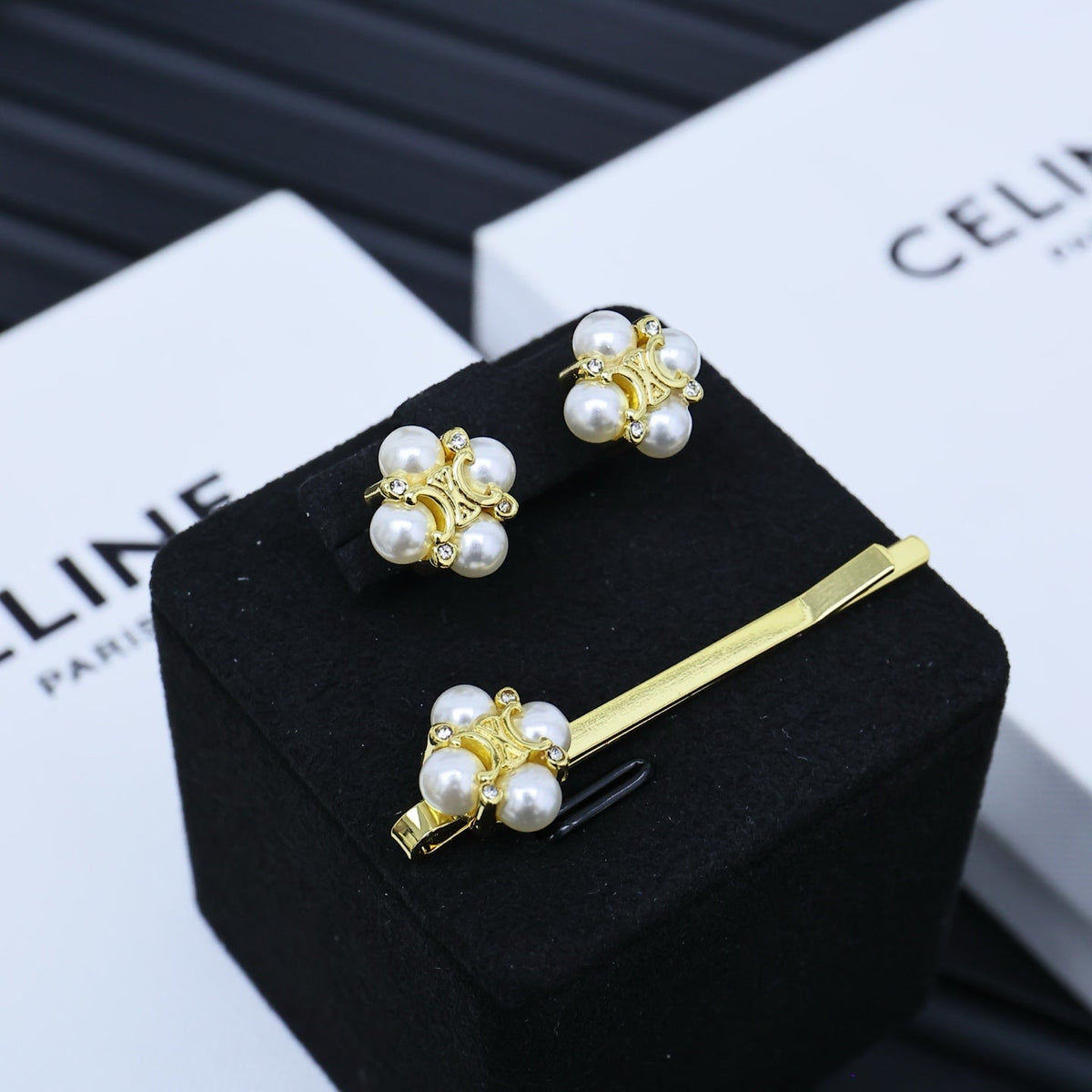 CELINE Pearl Crystal Hair Accessory