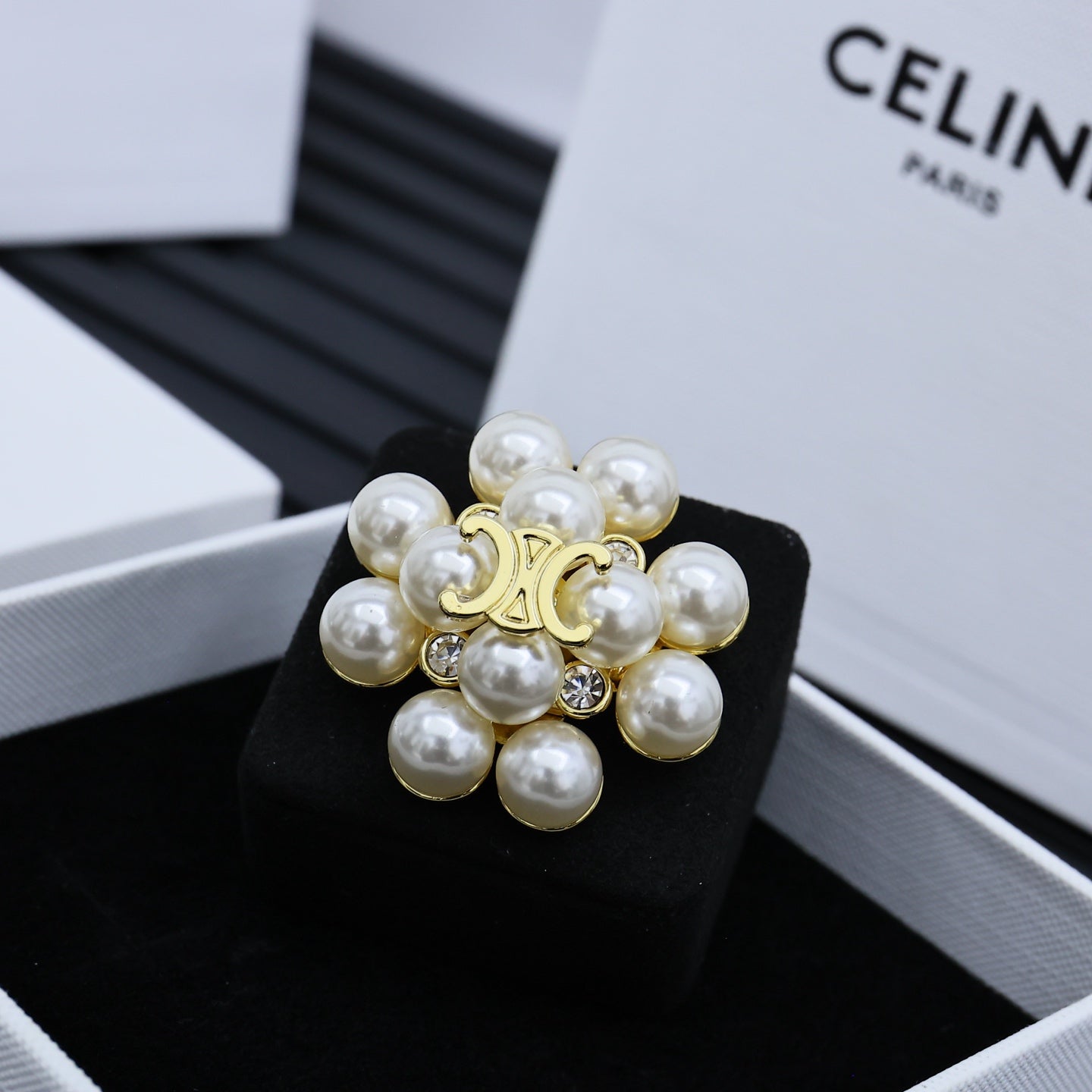 CELINE Pearl Crystal Brooch