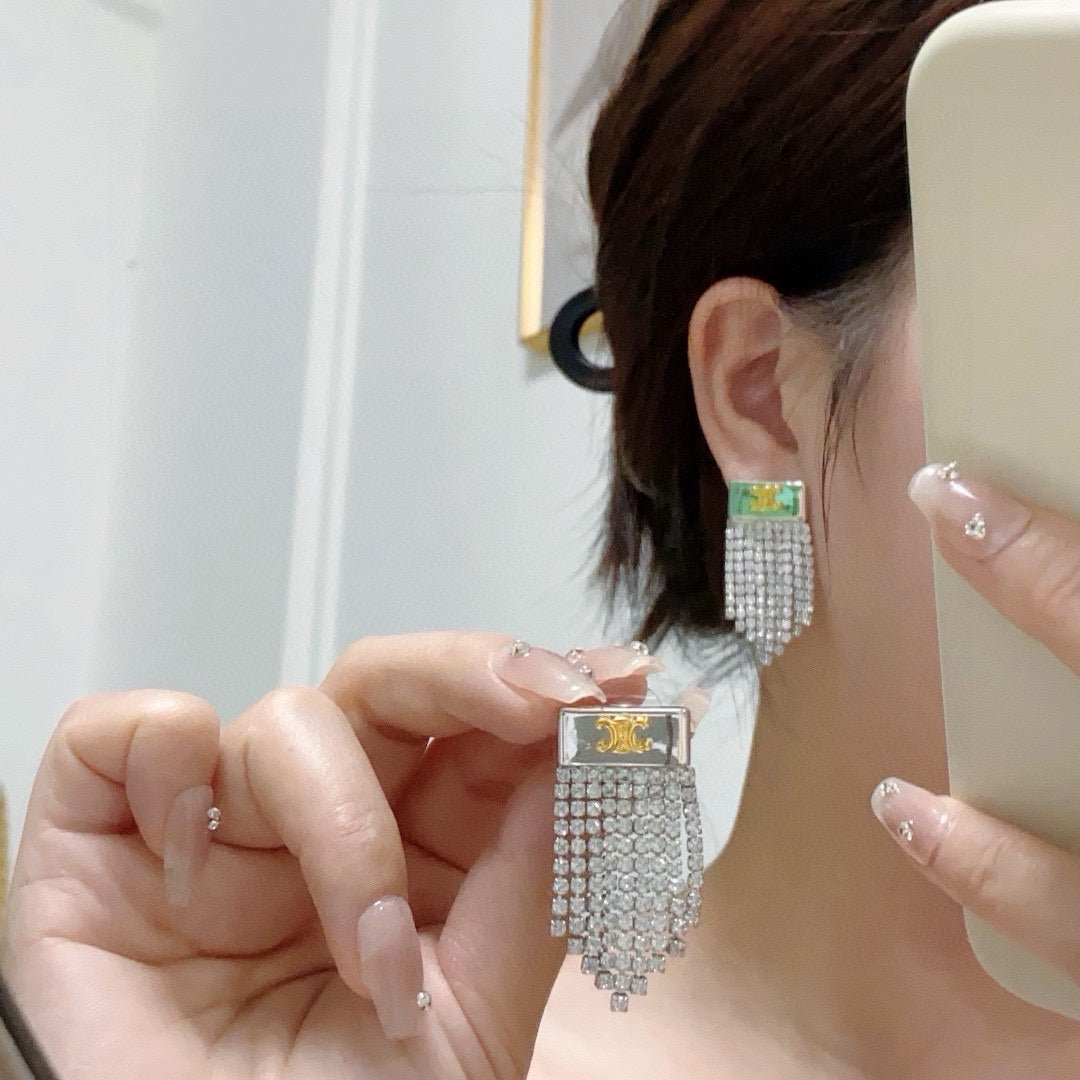 CELINE Crystal Triomphe Earrings