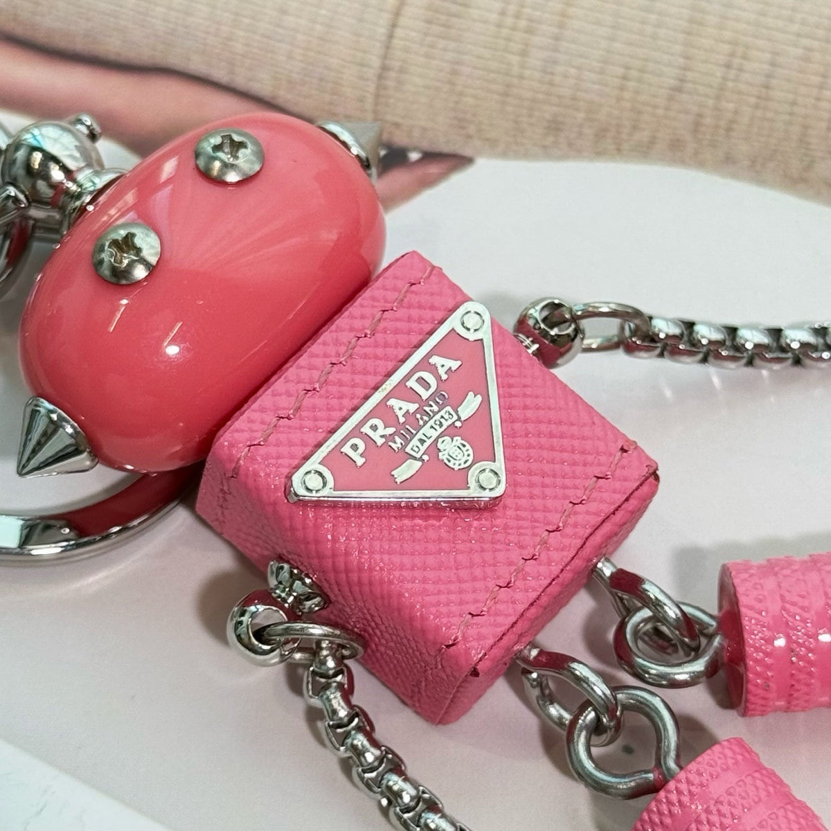 PRADA Enamel Leather Keychain