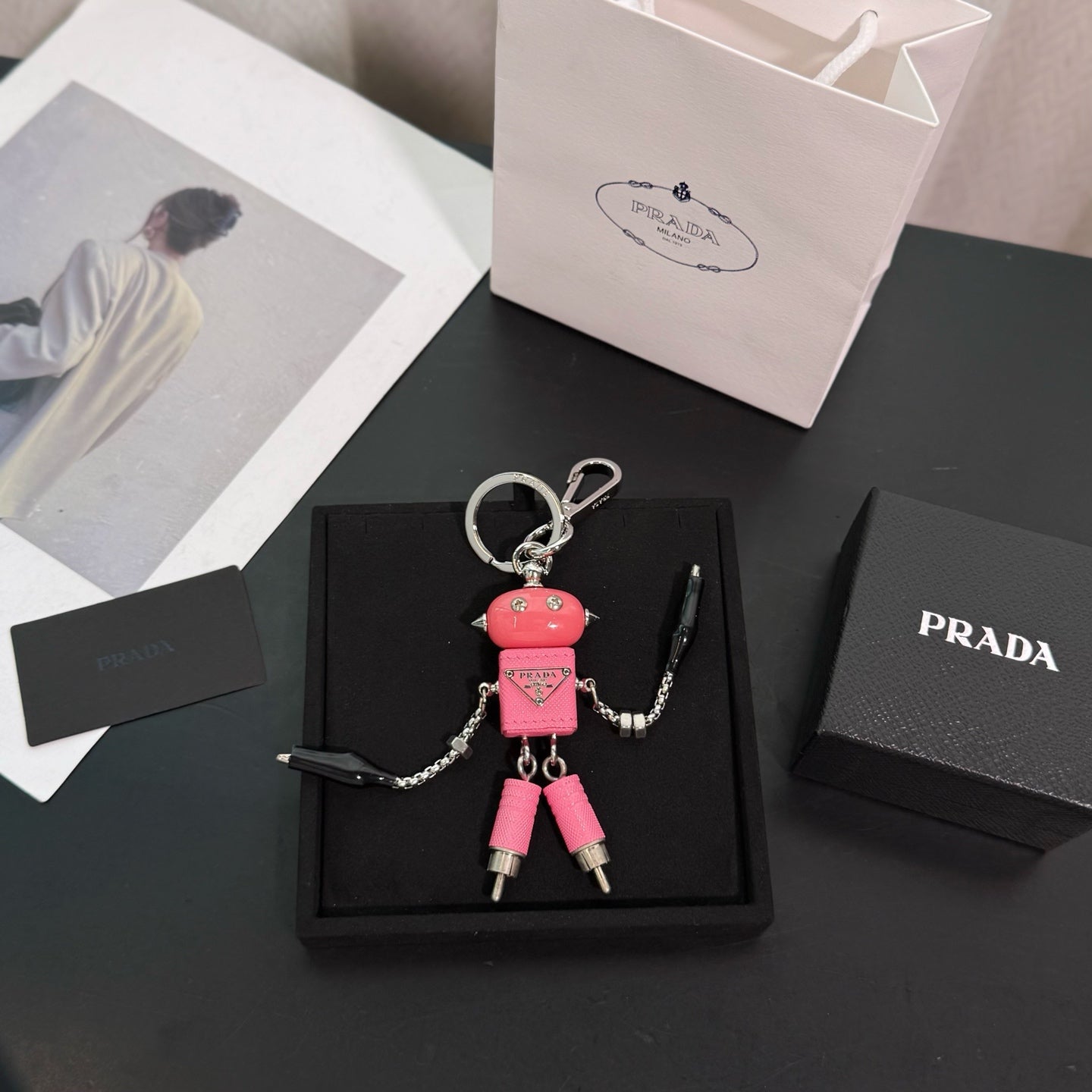 PRADA Enamel Leather Keychain