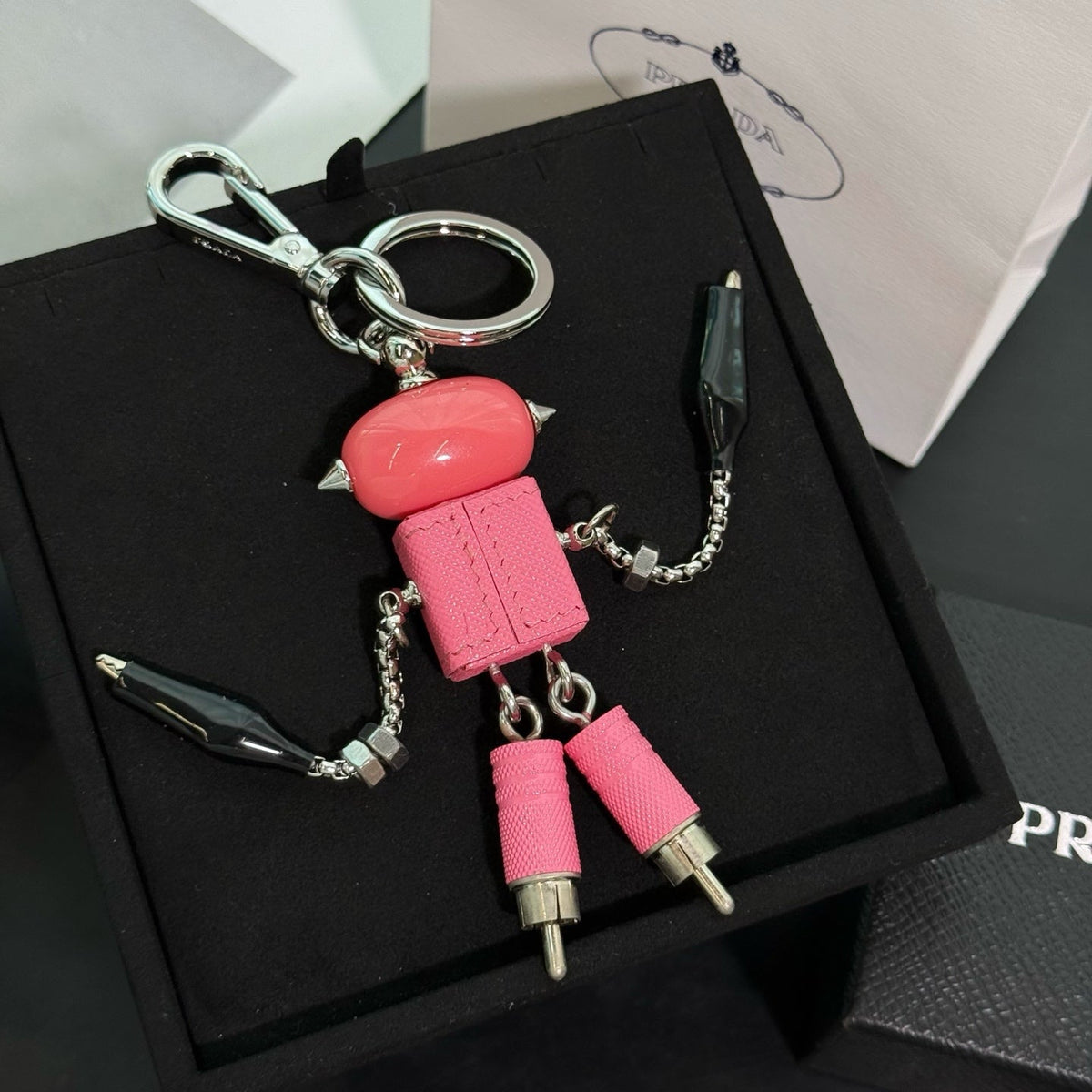 PRADA Enamel Leather Keychain