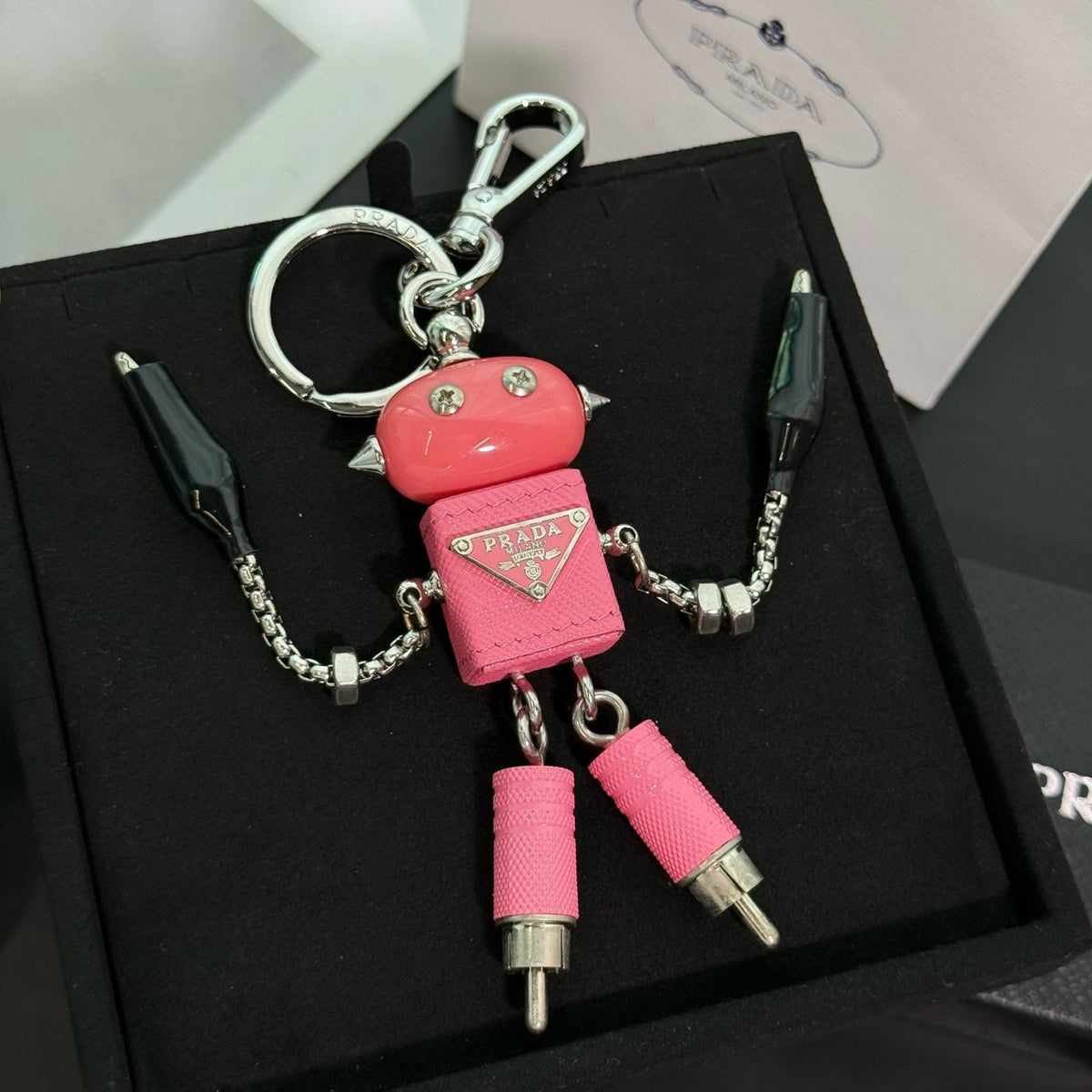 PRADA Enamel Leather Keychain