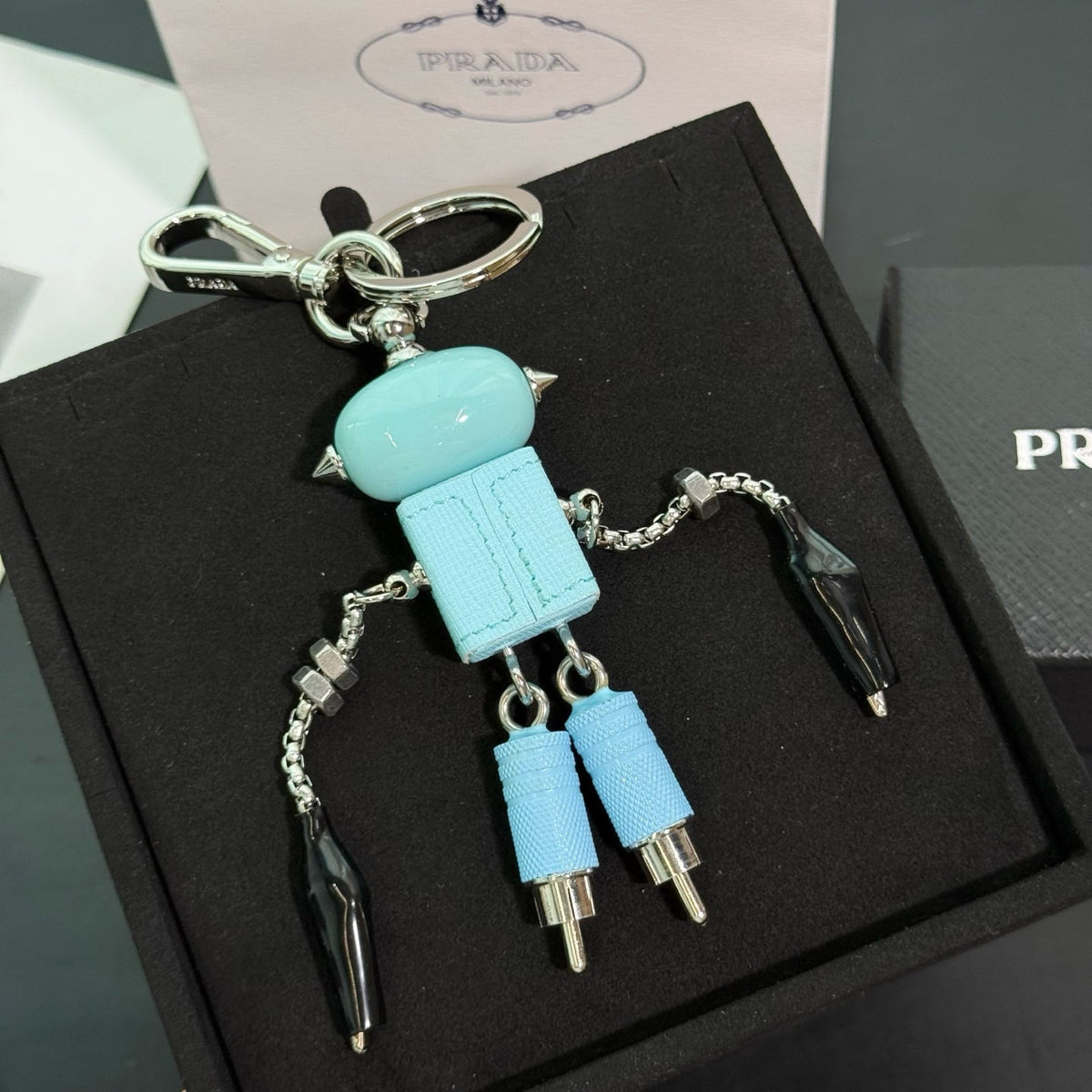 PRADA Enamel Leather Keychain