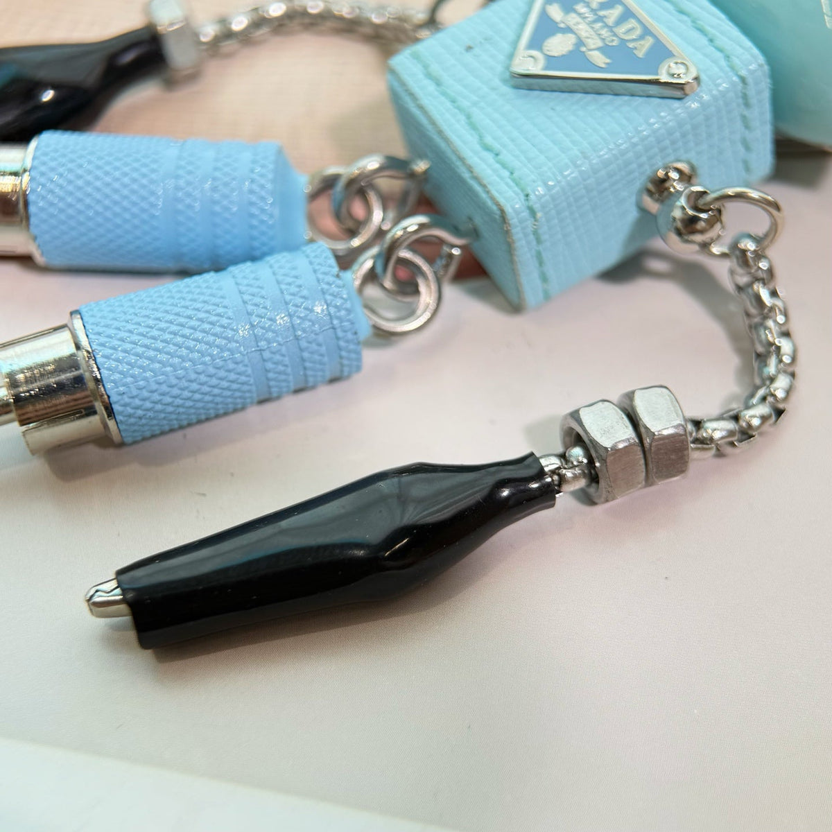 PRADA Enamel Leather Keychain