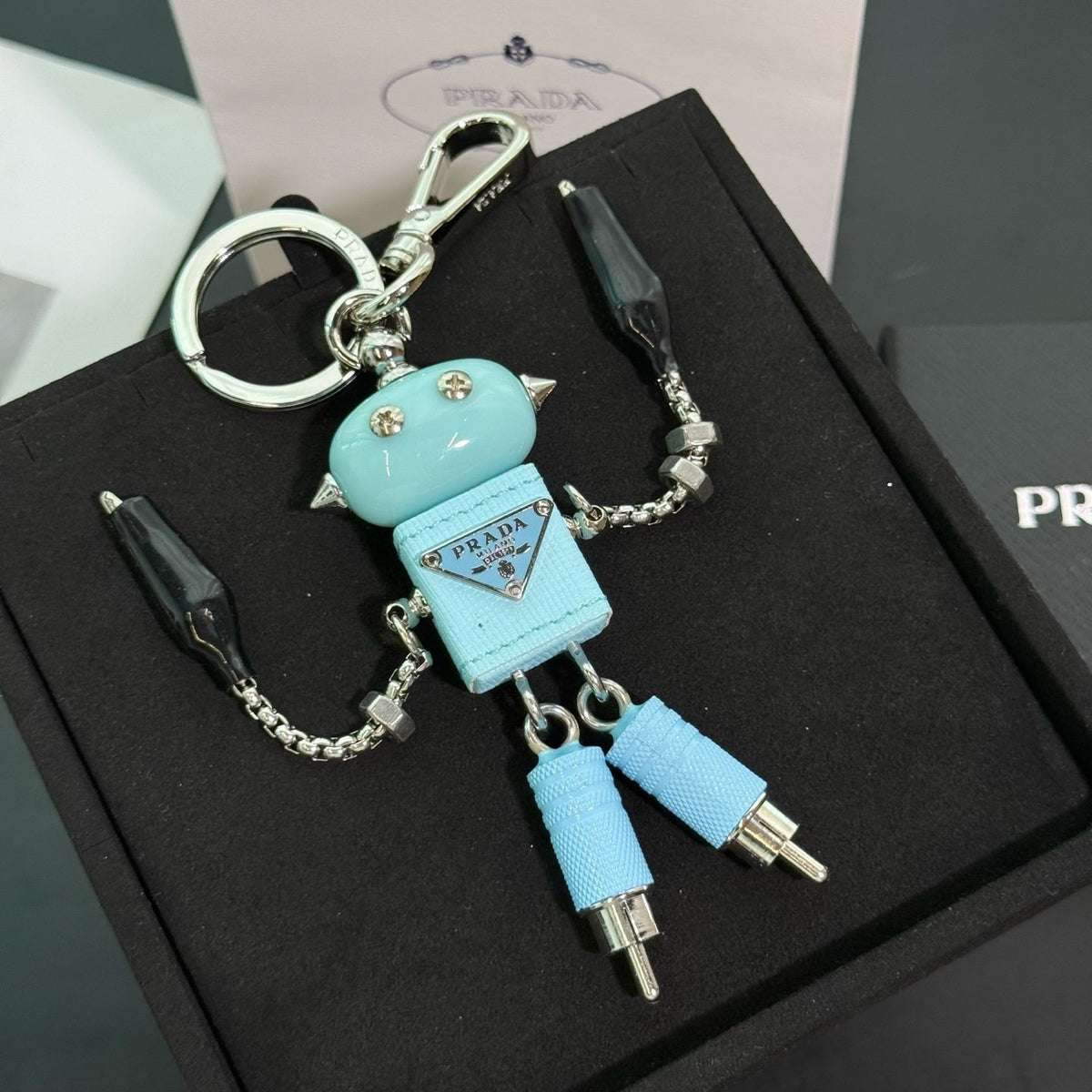 PRADA Enamel Leather Keychain
