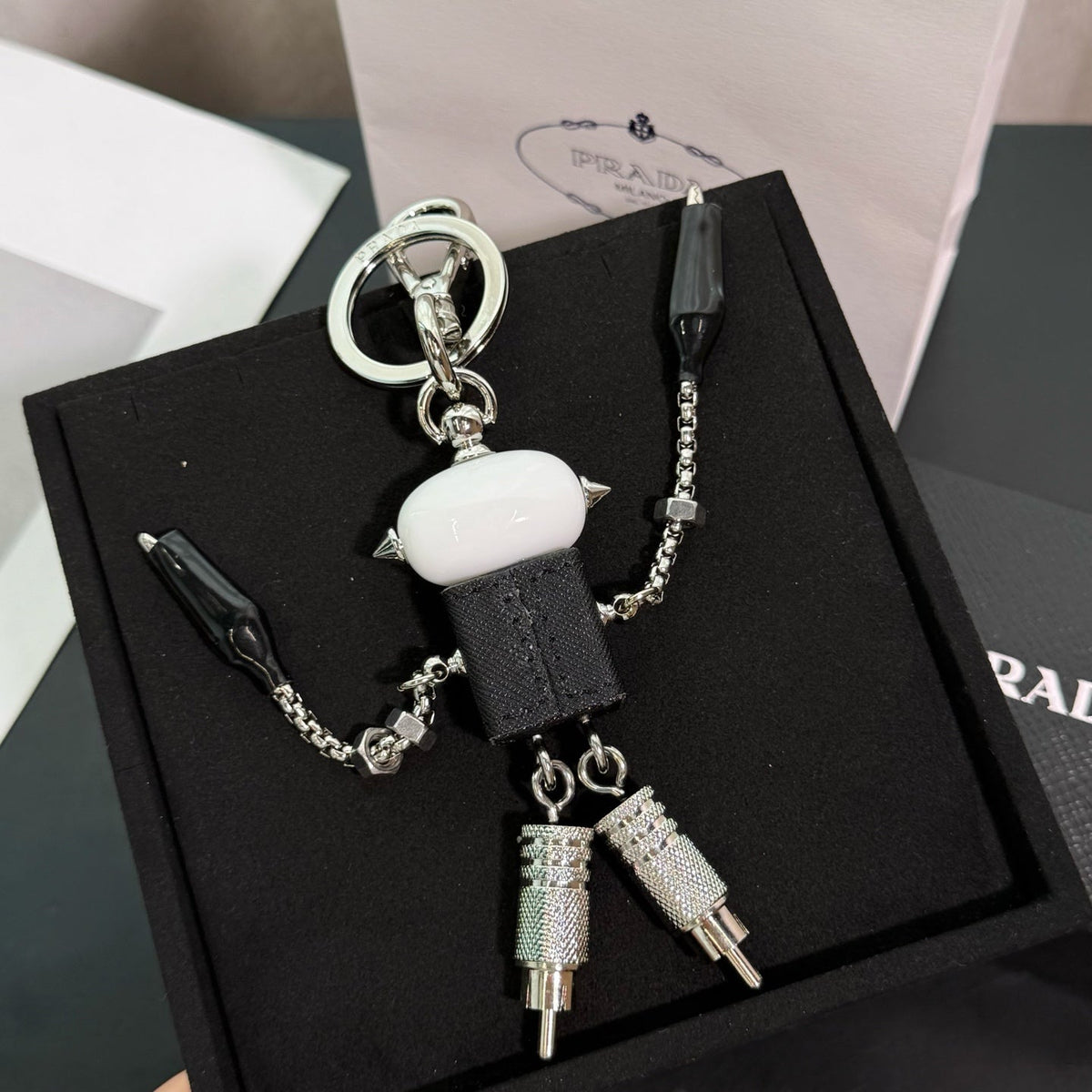 PRADA Enamel Leather Keychain