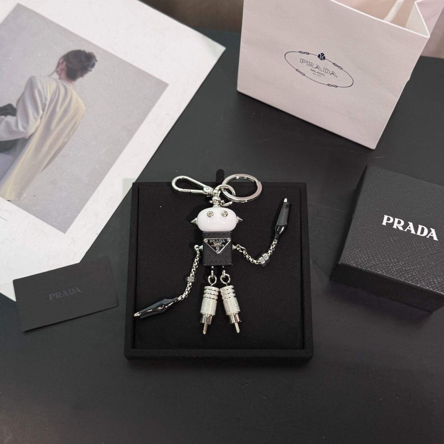 PRADA Enamel Leather Keychain