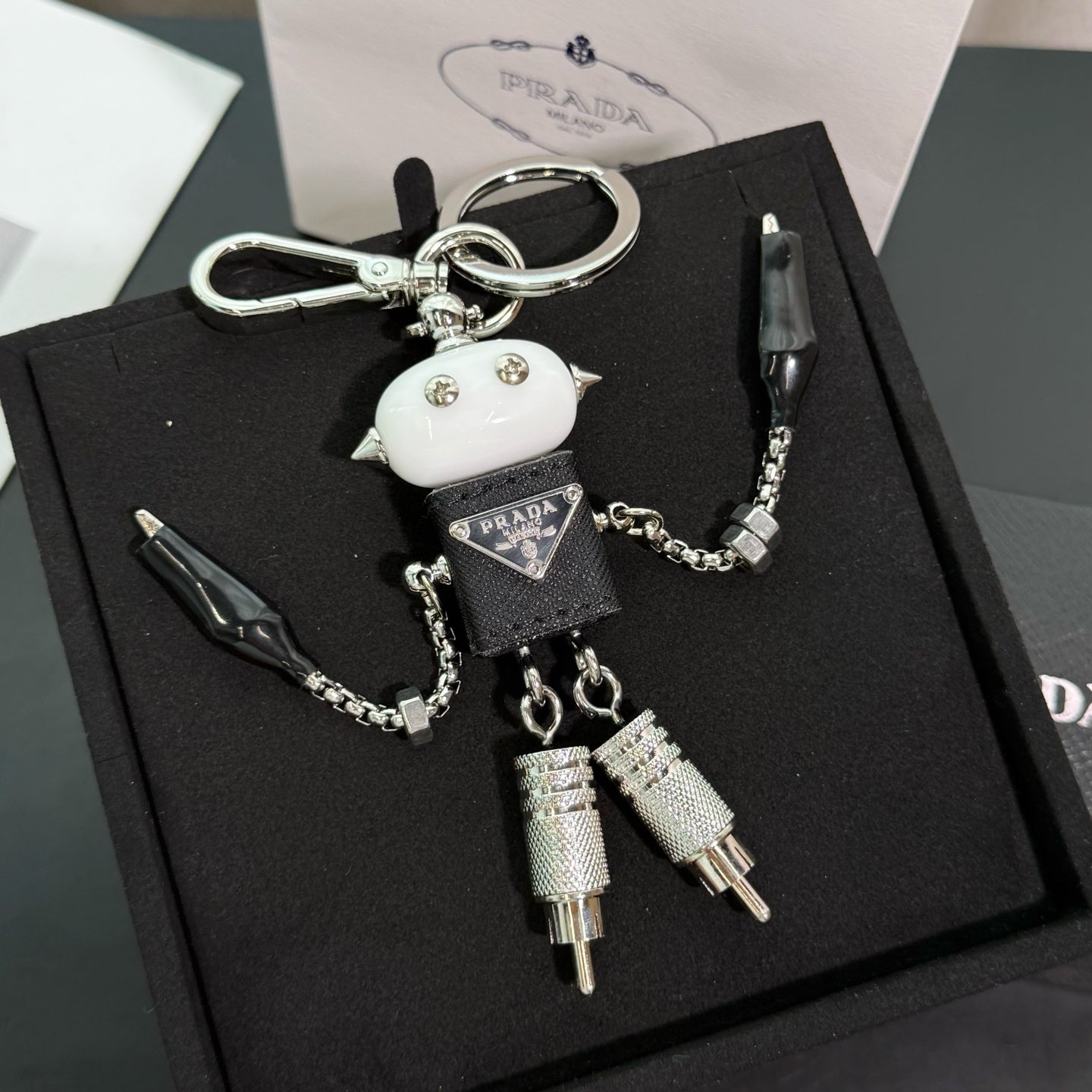 PRADA Enamel Leather Keychain