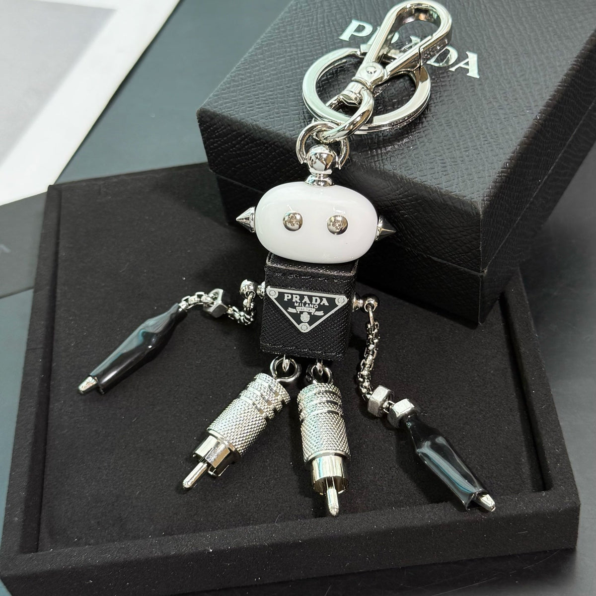 PRADA Enamel Leather Keychain