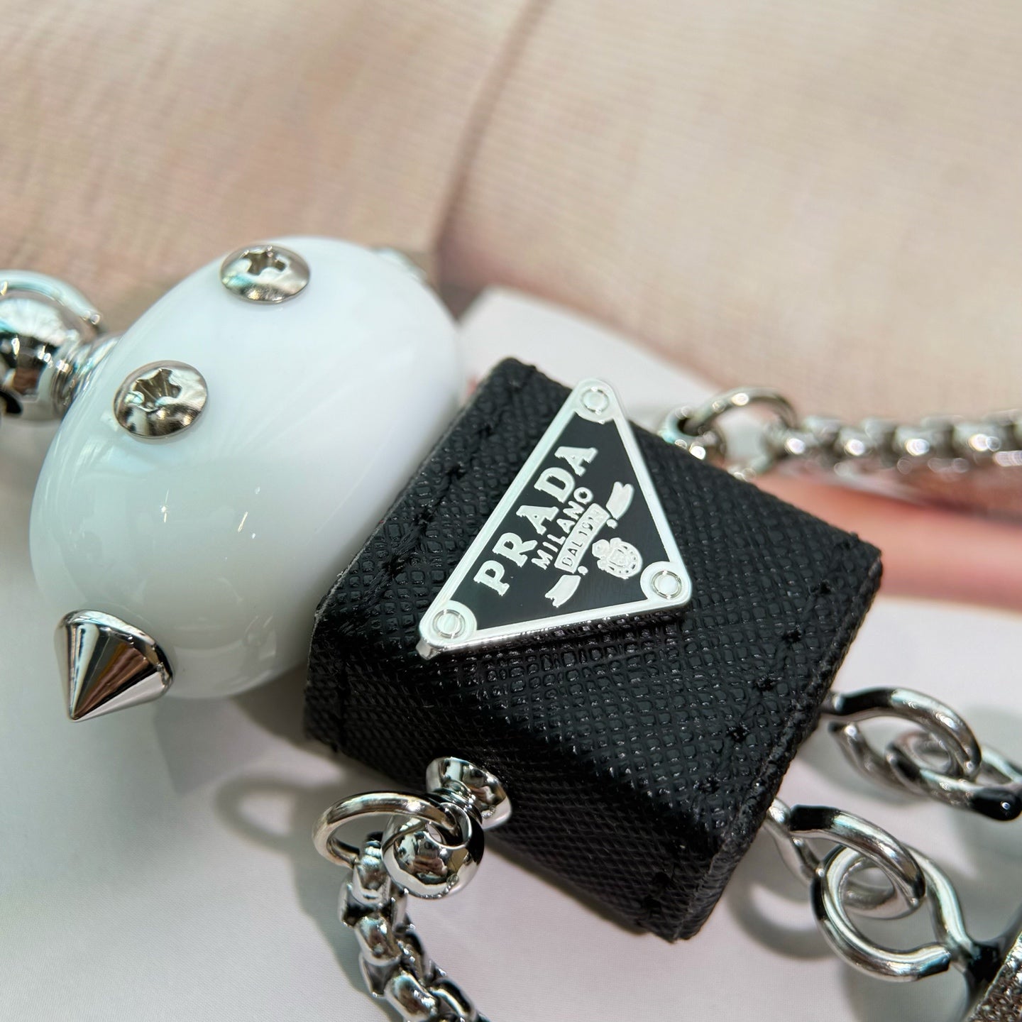 PRADA Enamel Leather Keychain