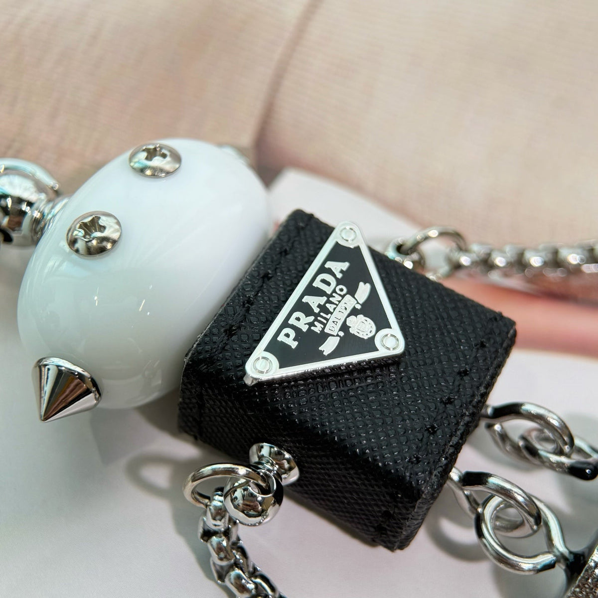 PRADA Enamel Leather Keychain