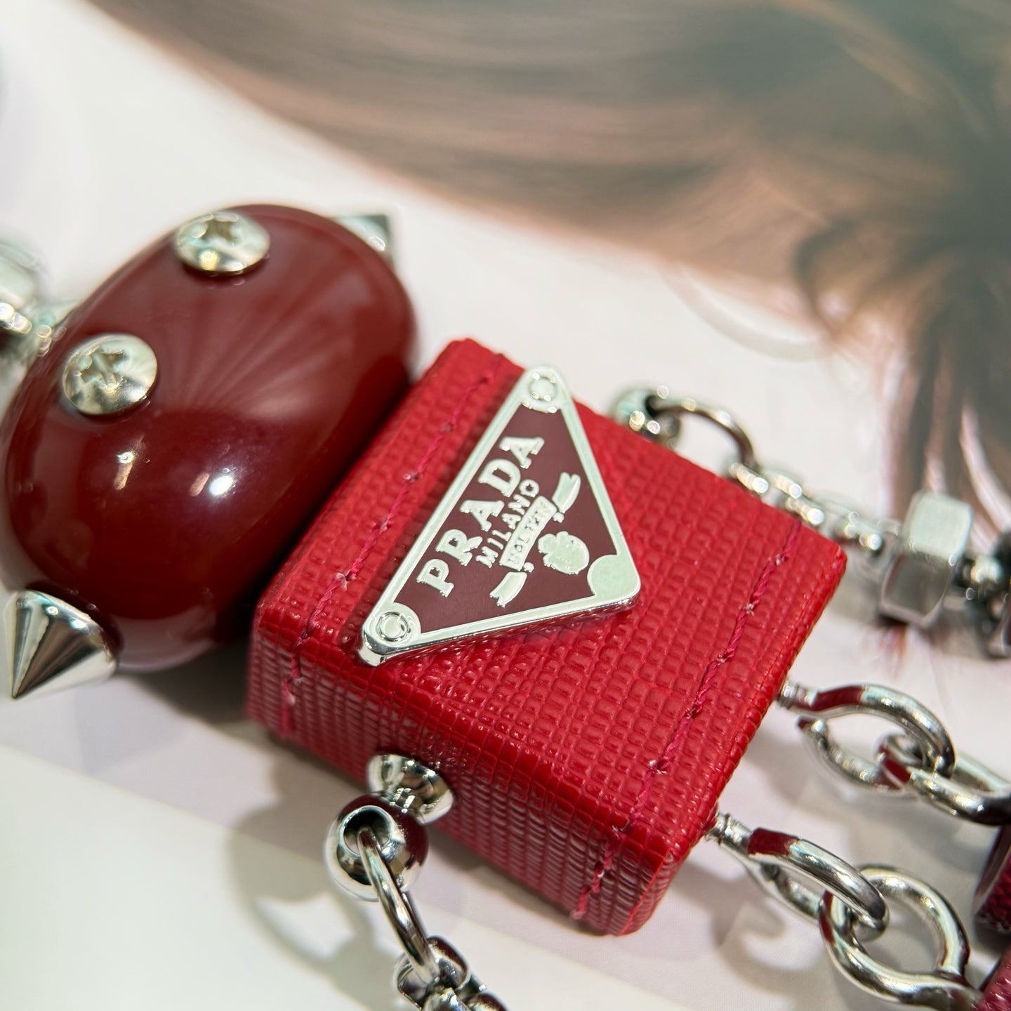 PRADA Enamel Leather Keychain