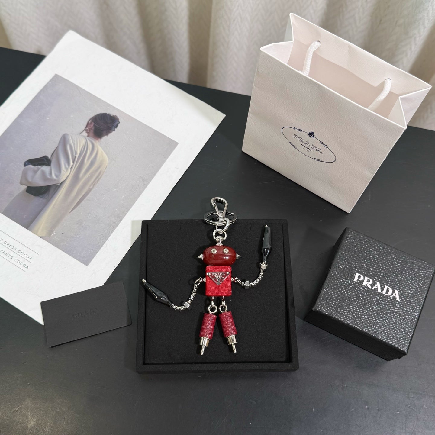PRADA Enamel Leather Keychain