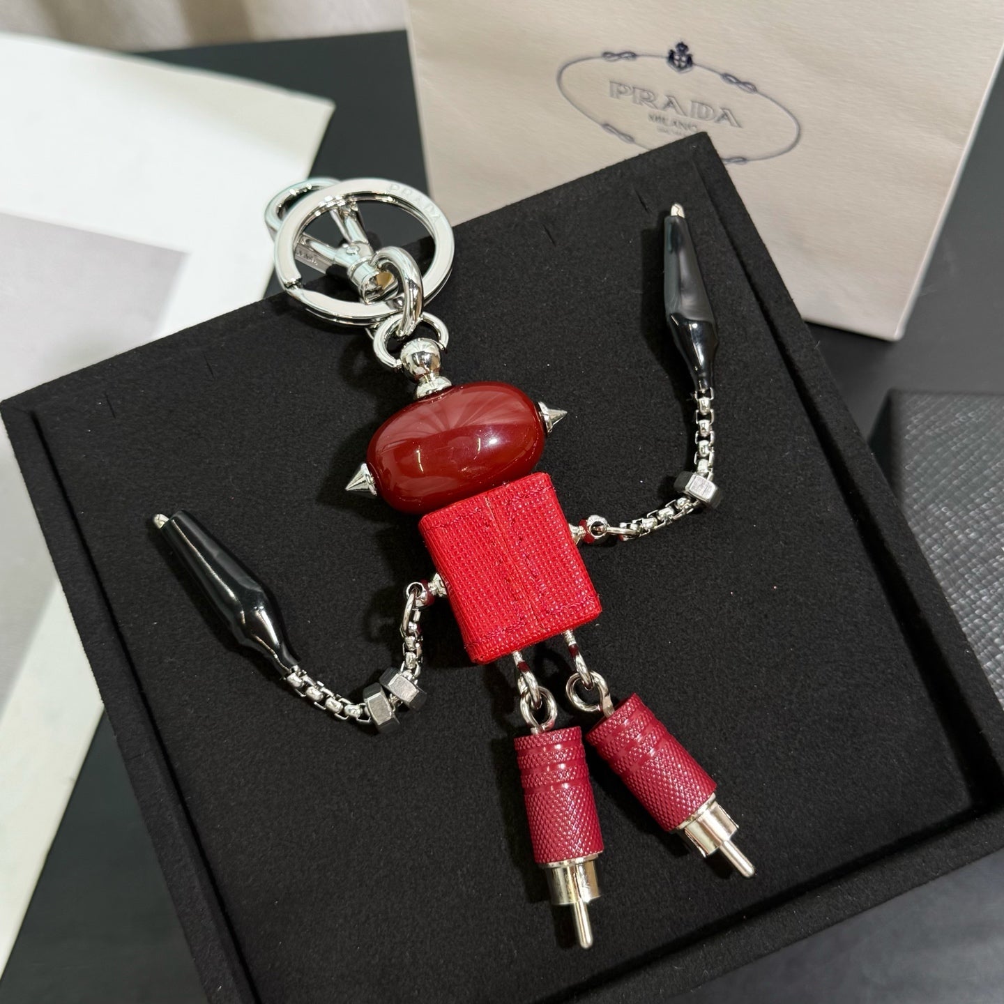 PRADA Enamel Leather Keychain