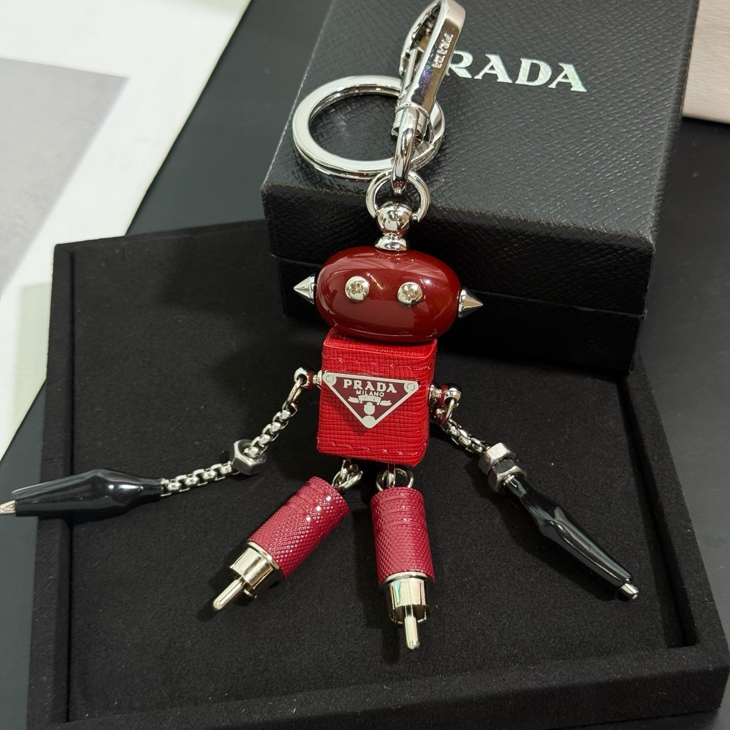 PRADA Enamel Leather Keychain