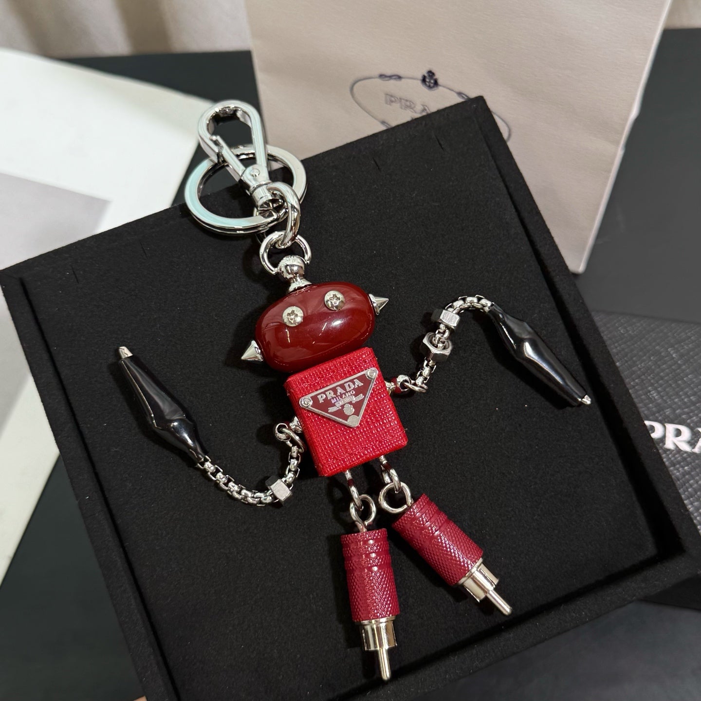 PRADA Enamel Leather Keychain