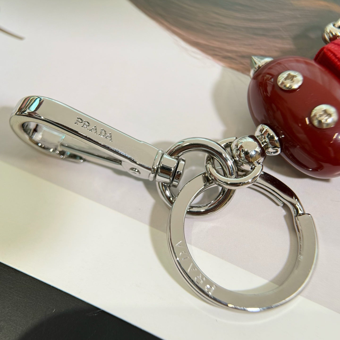 PRADA Enamel Leather Keychain