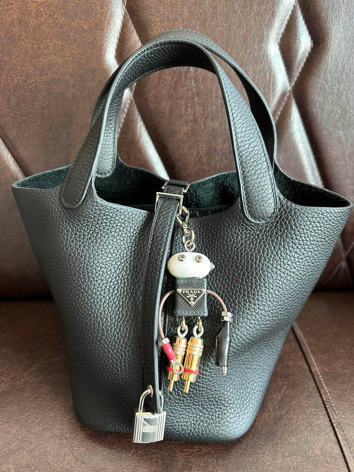 PRADA Enamel Leather Keychain