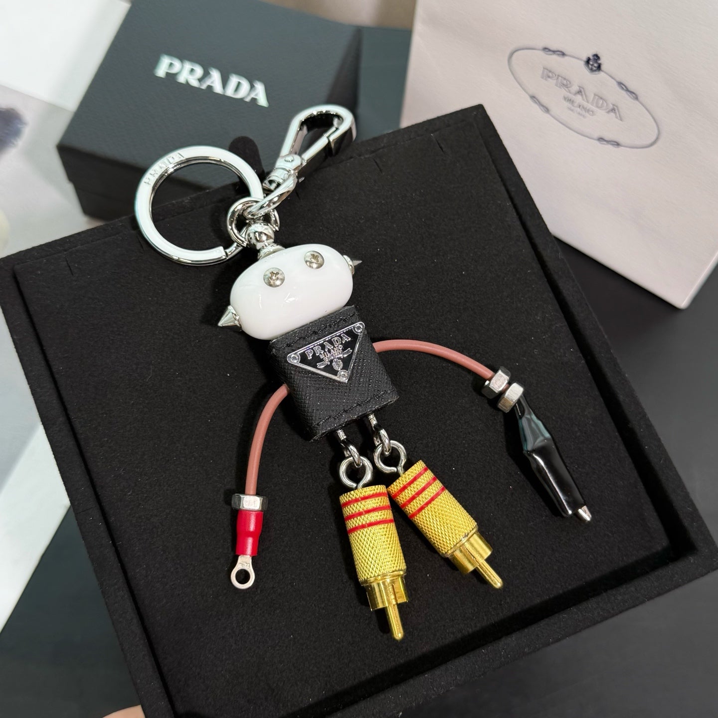 PRADA Enamel Leather Keychain