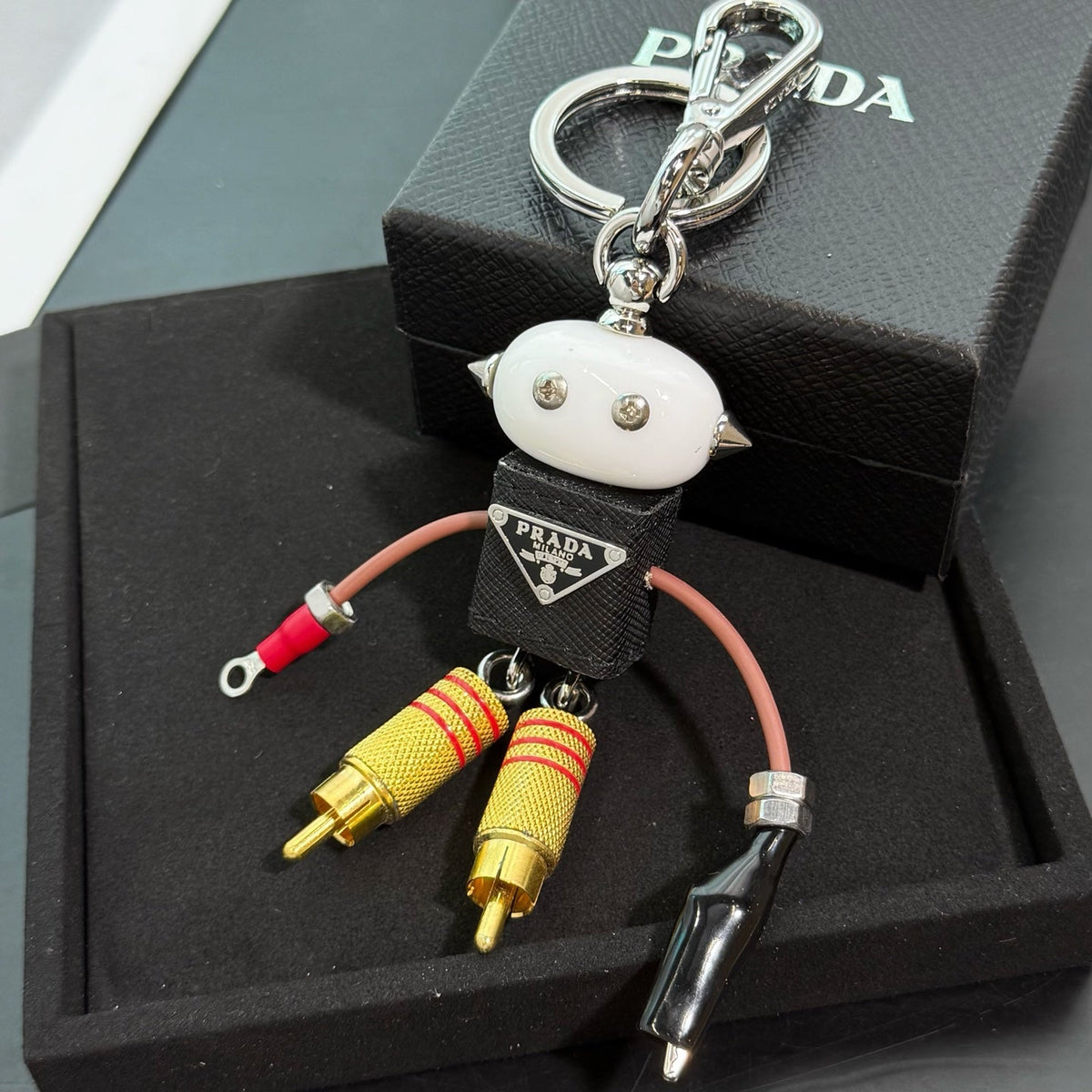 PRADA Enamel Leather Keychain