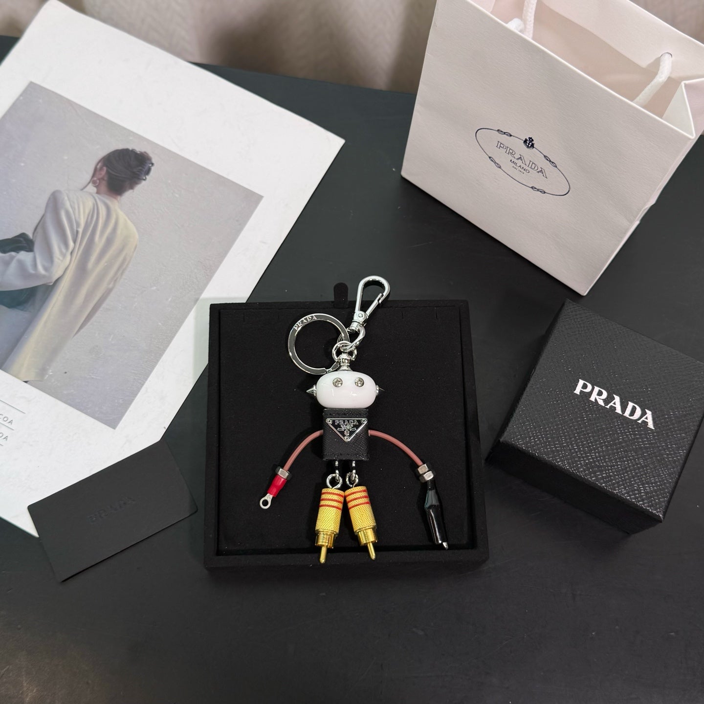 PRADA Enamel Leather Keychain